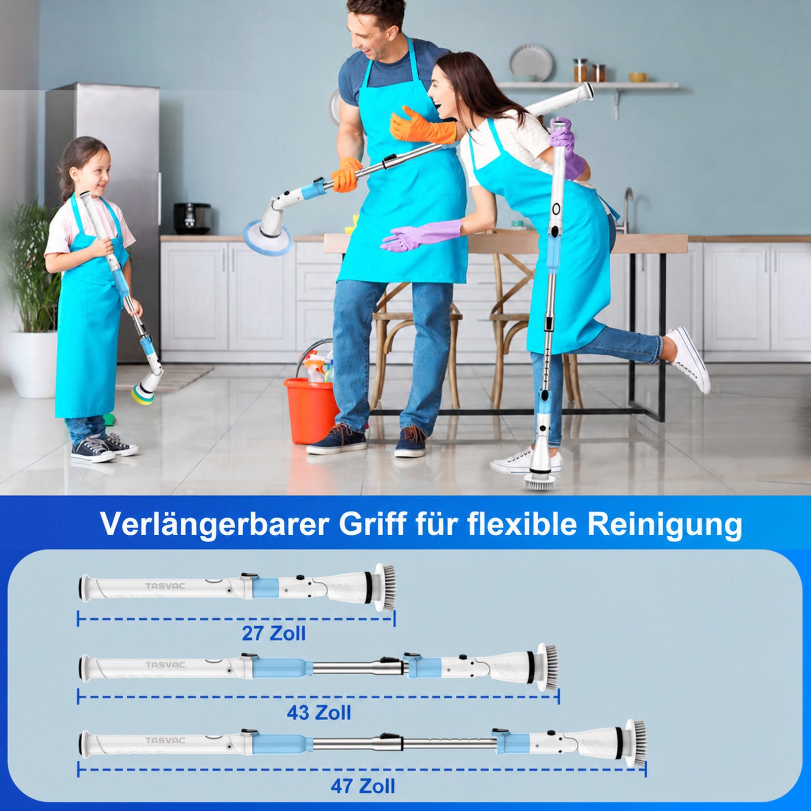 TASVAC Hartbodenreiniger EB5 Akku-Reinigungsset 21W, 2000mAh, 180 Min. Laufzeit, 5 Bürstenköpfe, 21 W, Nicht zutreffend, Verstellbarer Griff,wasserdichtes Gehäuse