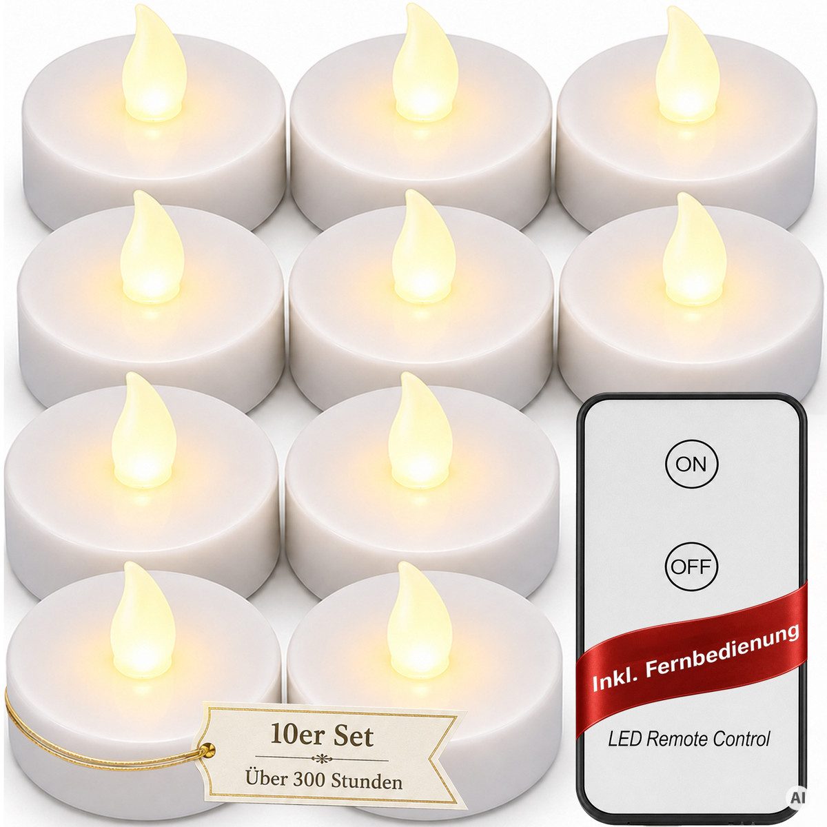 monzana LED-Kerze, Kerzen, +300H elektrisch flackernd Fernbedienung Batterien 10xTeelichter 3,7CM