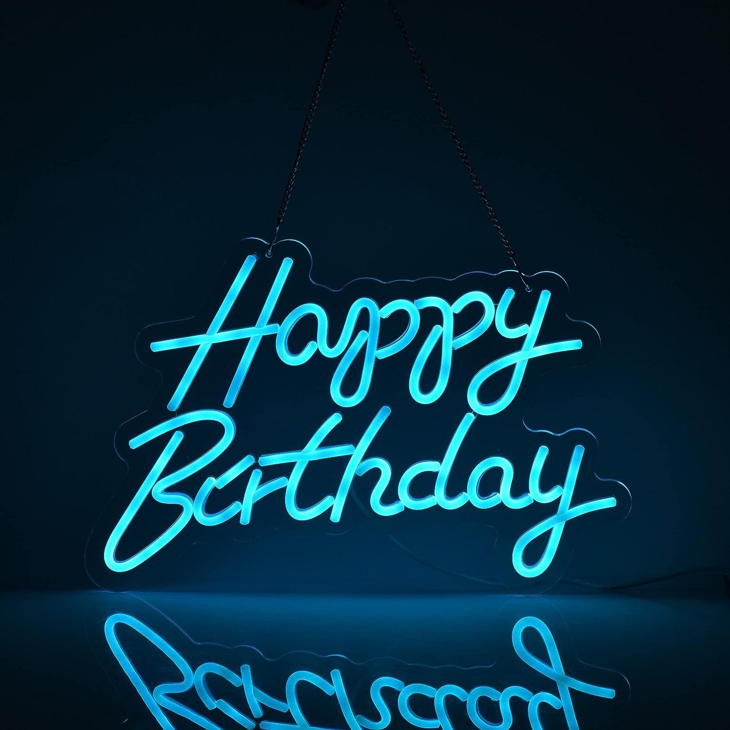 Sunicol LED Dekolicht Happy Birthday Neonschild, LED Neonlicht, Geburtstagsfeier, Deko Lamp, 40x30cm, USB, Wanddekoration, Party Beleuchtung, 5 Farben Eisblau