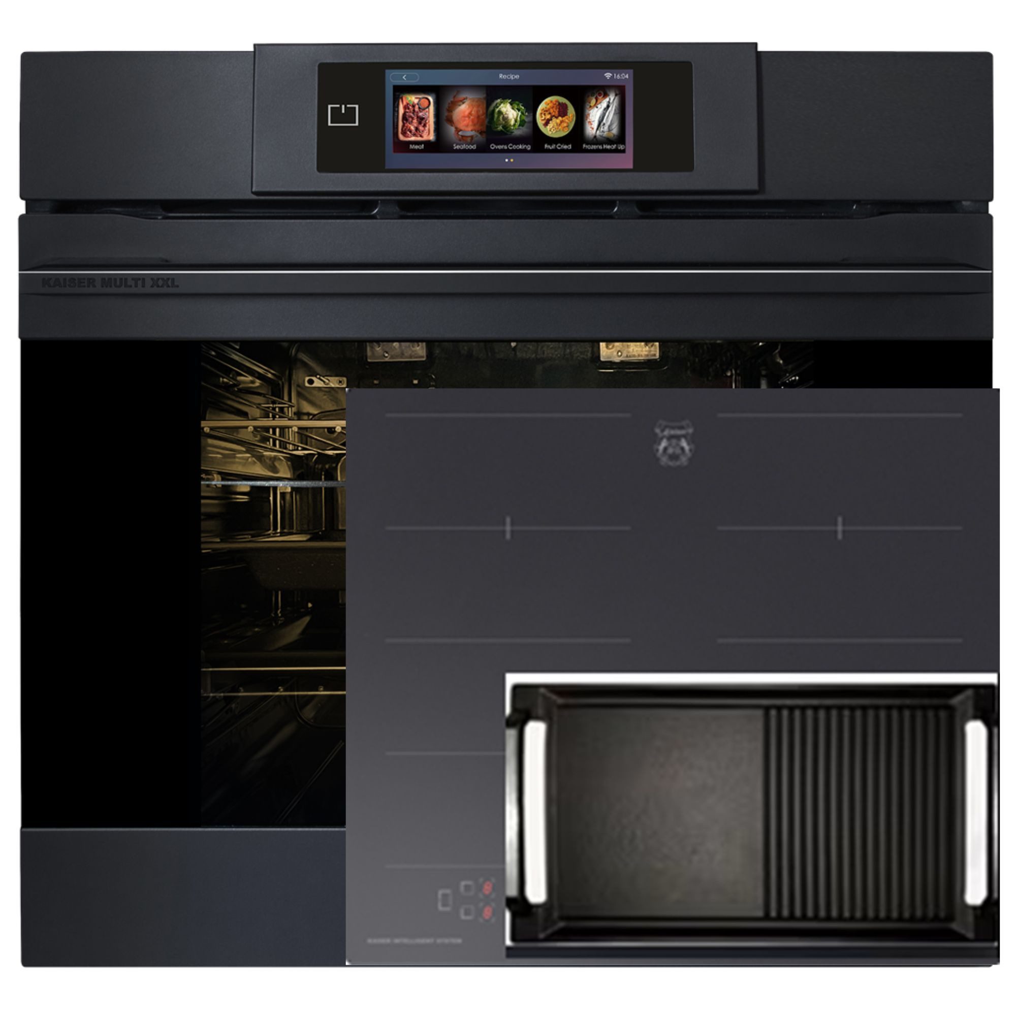 Kaiser Küchengeräte Backofen-Set Herd Set Autark XXL Multi 29, Multifunktions-Elektro-Backofen mit Pyrolyse und Dampfreinigung, 60 cm+Induktions Kochfeld Autark Herd Power Booster 60 cm Anti Scratch/ matt EH 6347+KCT 6110 FI+Grillplatte, mit 1-fach-Teleskopauszug