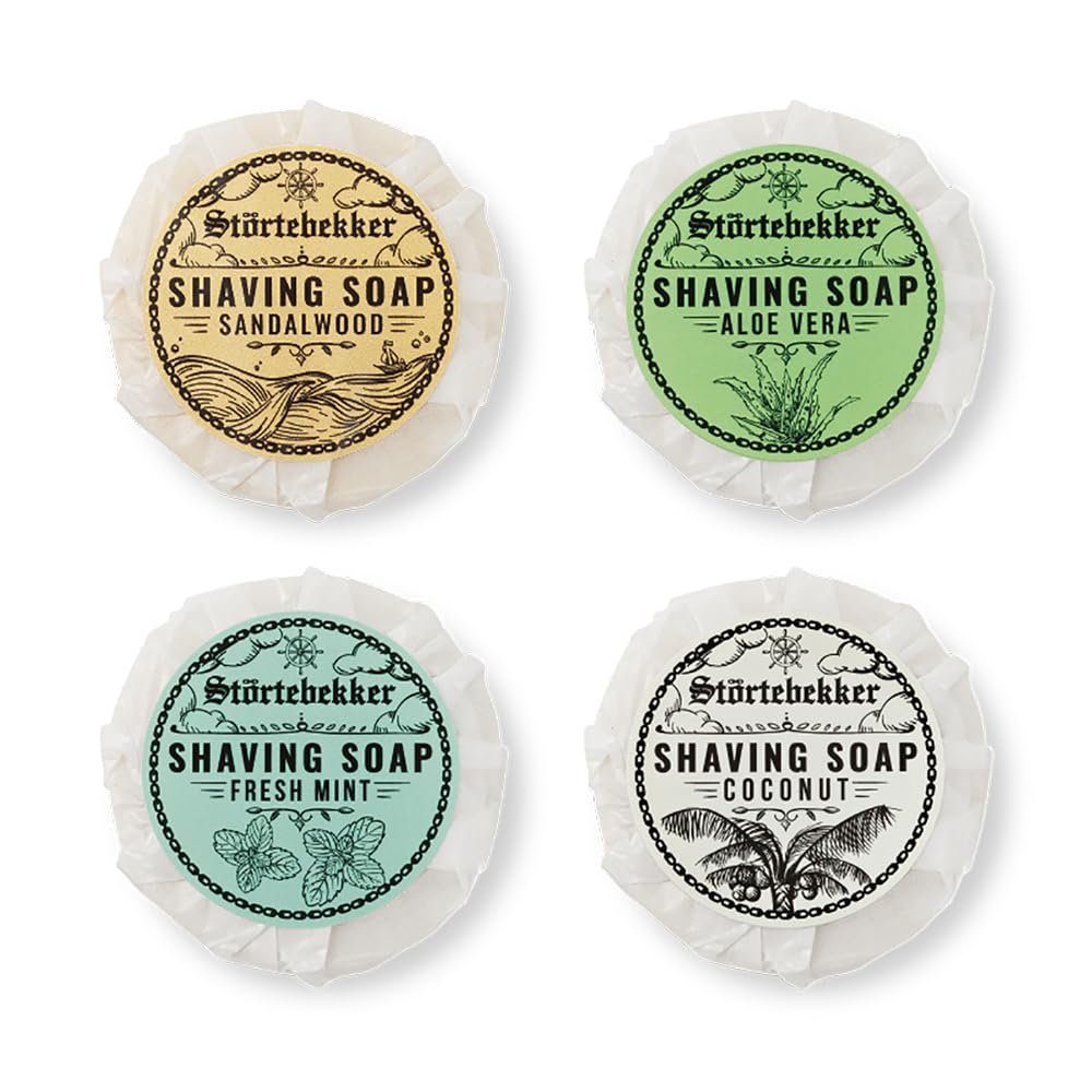 Störtebekker Rasierseife Probierset - Sandelholz, Kokos, Minze, Aloe Vera - Handgefertigt, Vegan, für eine sanfte Rasur