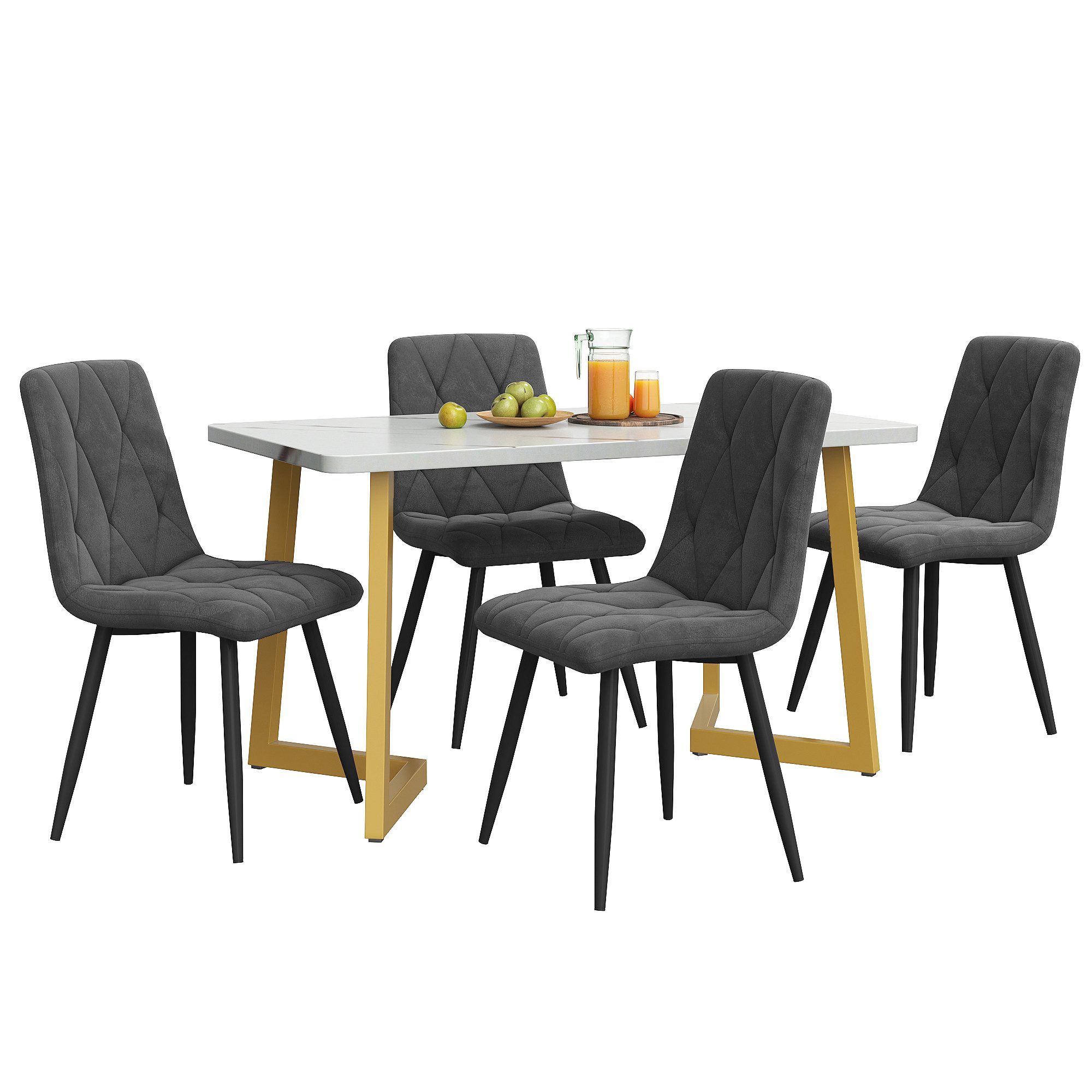 Flieks Essgruppe, (Set, 5-tlg., Tisch mit 4 Stühlen), Esstisch und 4 Esszimmerstuhl Set Polsterstühle Küchetisch Marmoroptik