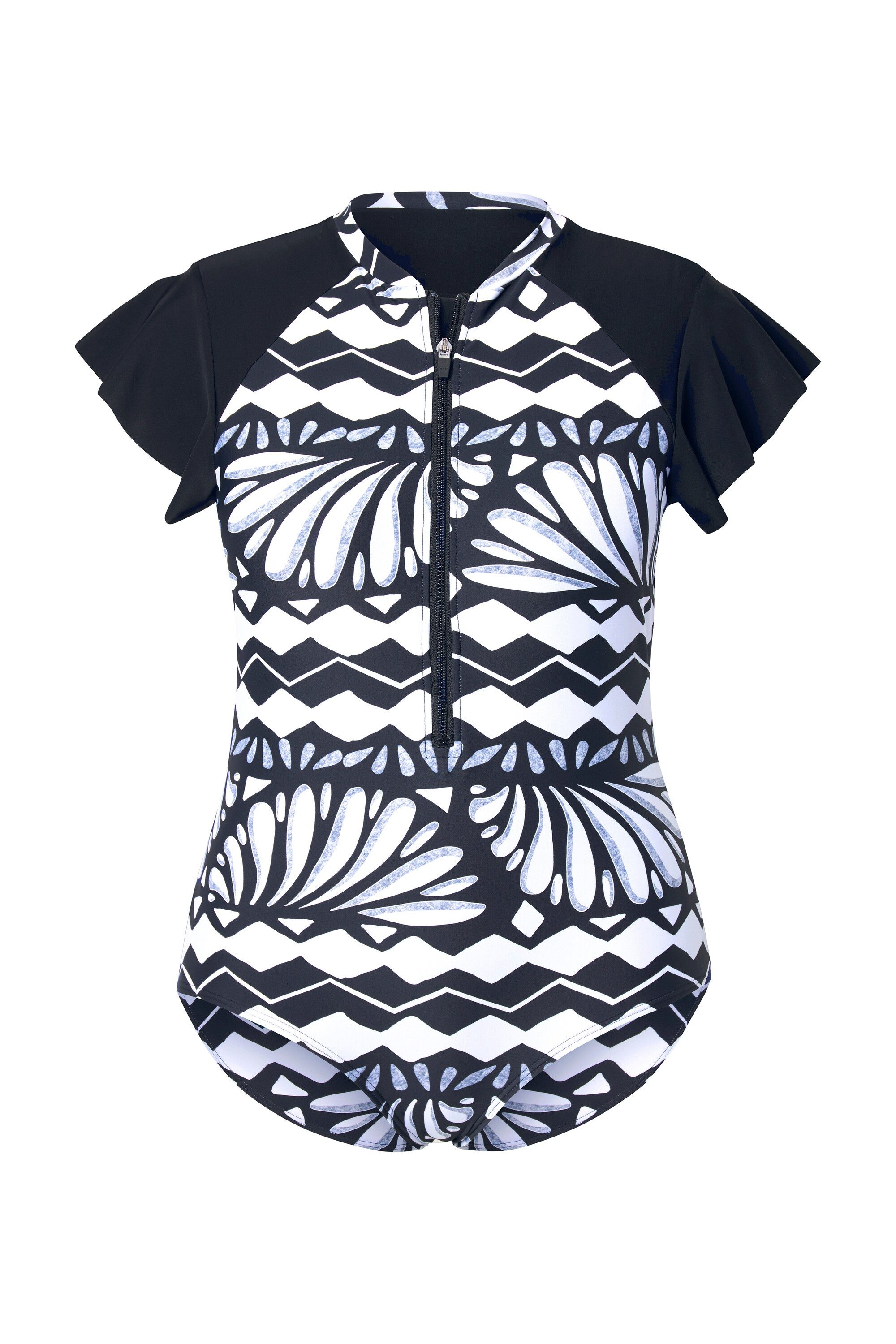 Ulla Popken Badeanzug Badeanzug Flügelärmel Softcups Zipper recycelt günstig online kaufen