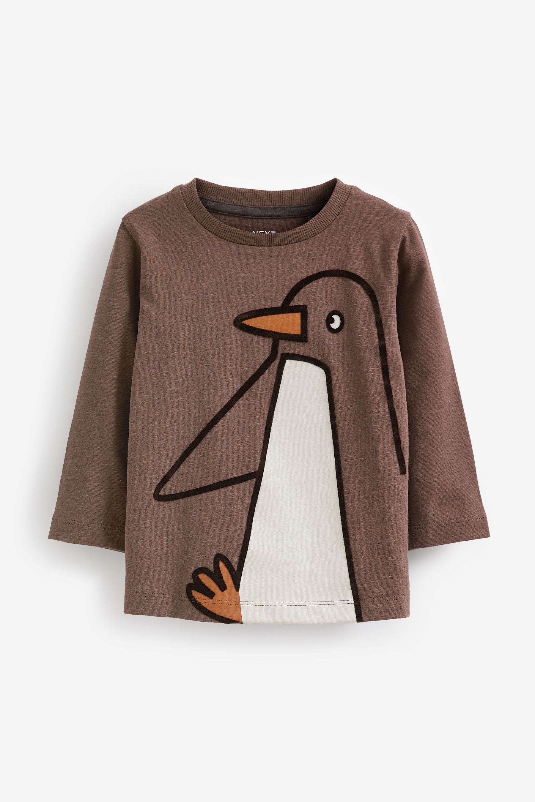 Next Langarmshirt Langärmeliges T-Shirt mit Penguin Motiv (1-tlg) Brown