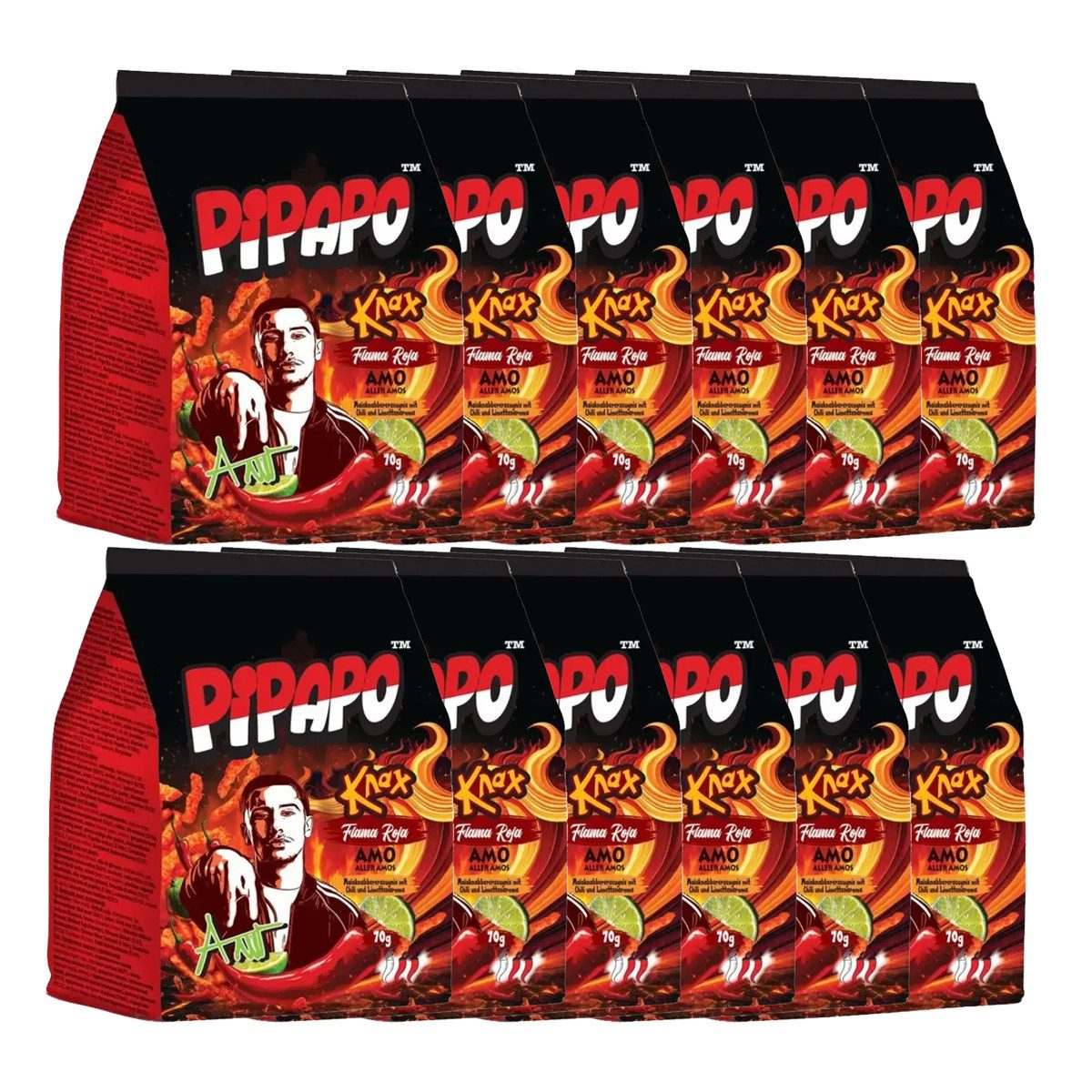PIPAPO Knabberei, Pipapo Knax Mais Chips Chili Flama Roja Maiserzeugnis 70g 12er Pack