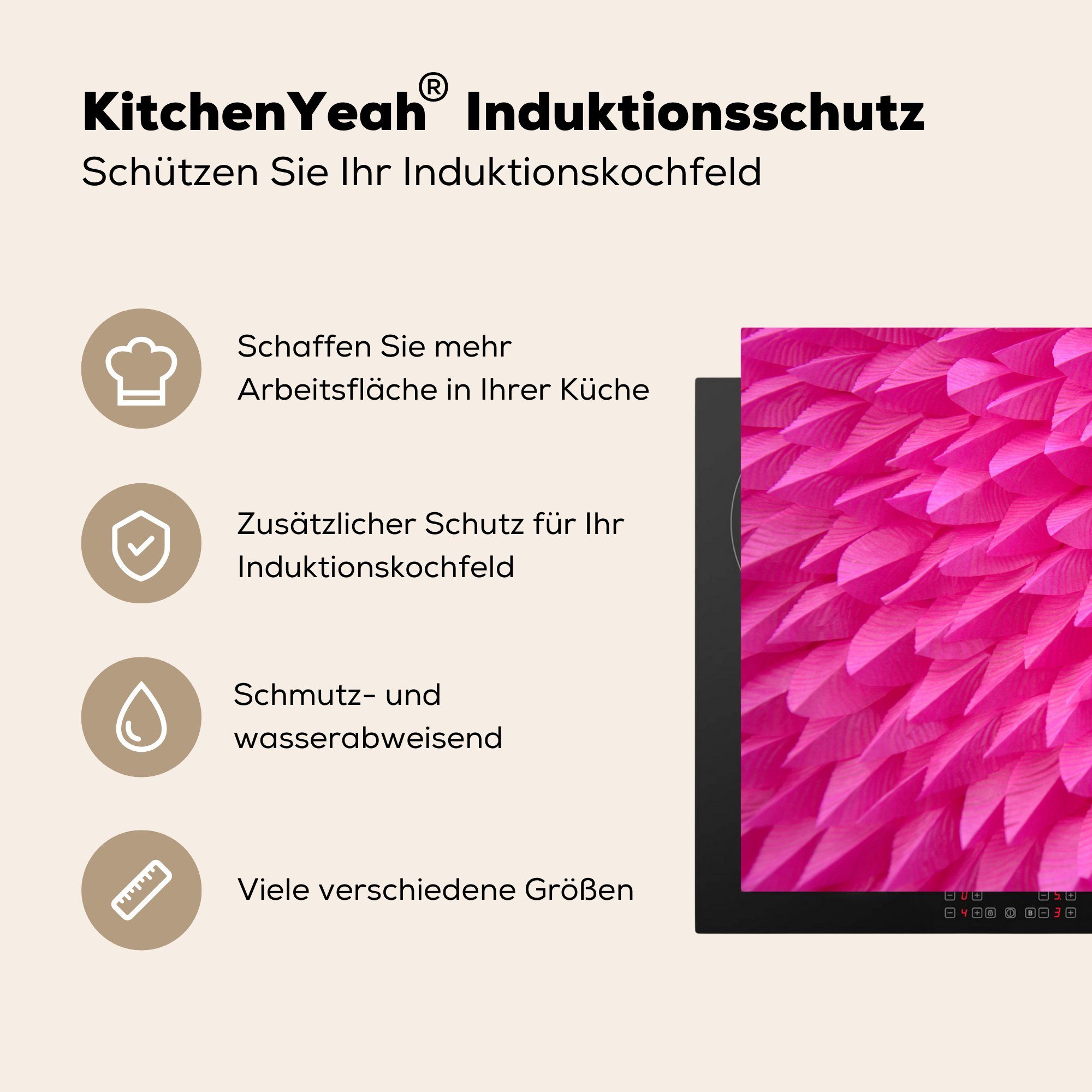 Induktionskochfeld Schutz 81x52 Herdblende-/Abdeckplatte küche, für Rosa Ceranfeldabdeckung Vinyl, tlg), Federtextur, die (1 cm, MuchoWow