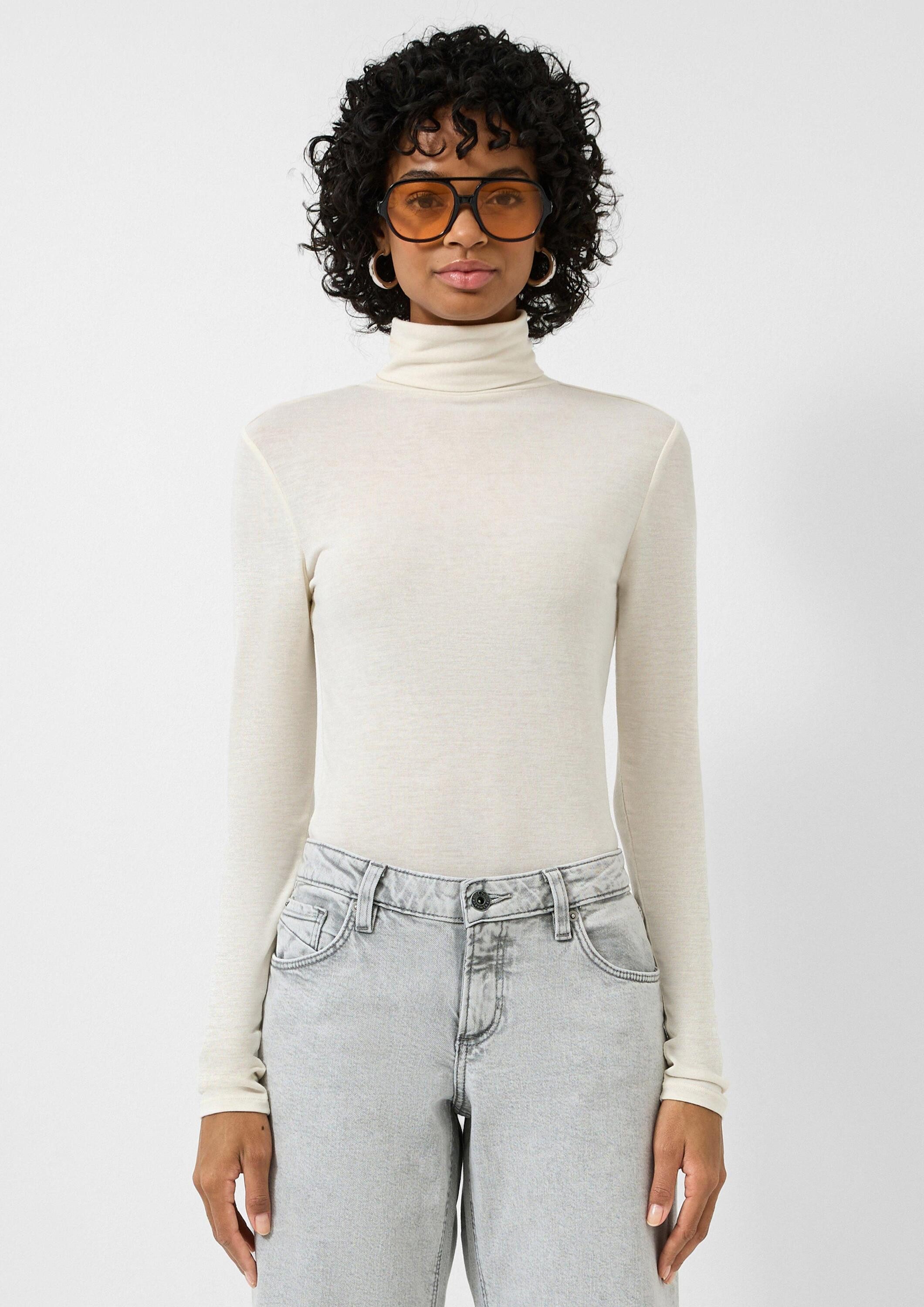 QS Langarmshirt T-Shirt Leicht transparentes Rollkragenshirt