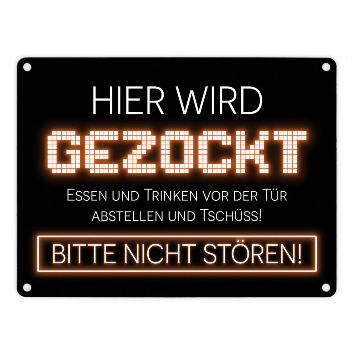 Metallschild Hier wird gezockt Metallschild in 15x20 cm für Gamer in orange
