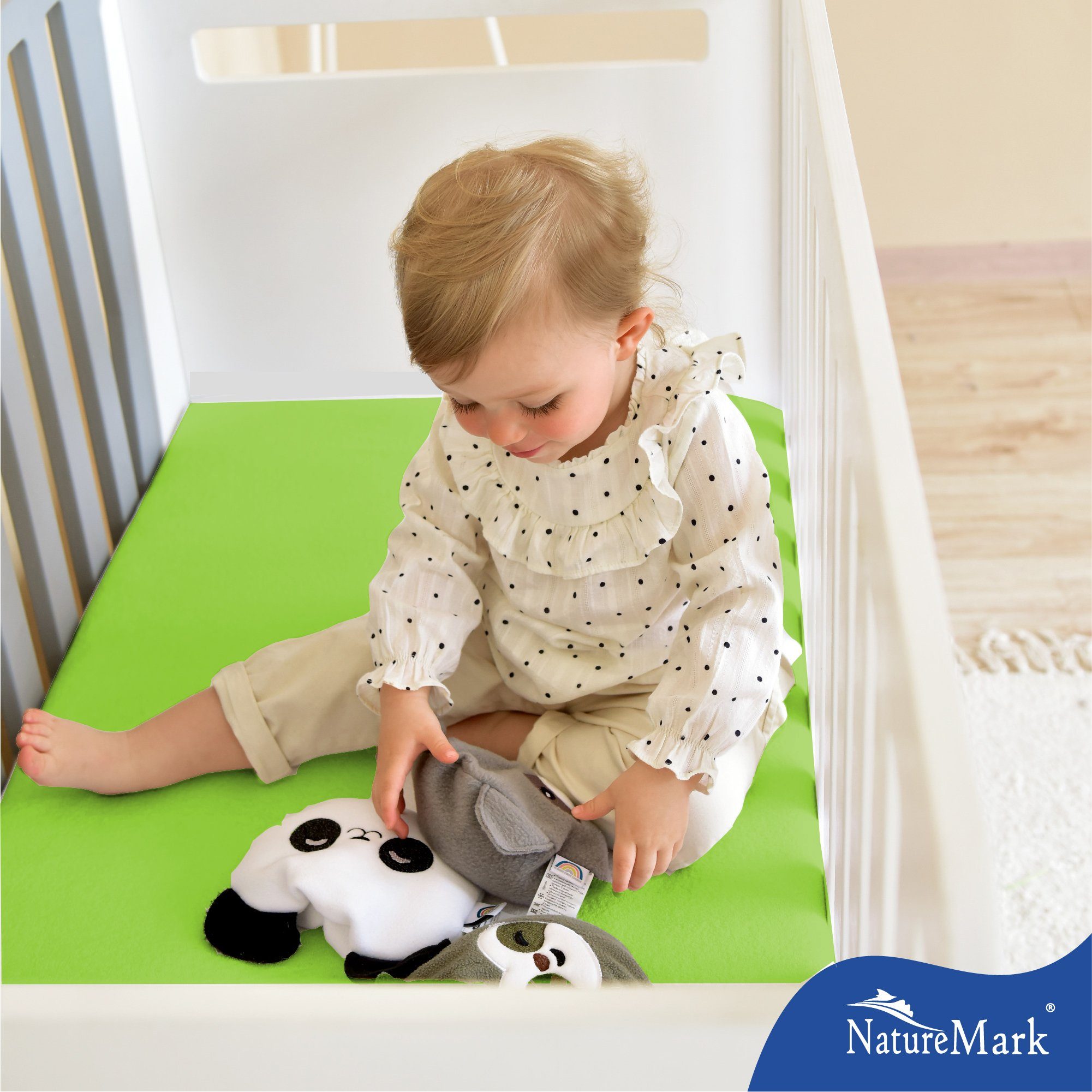 NatureMark Spannbettlaken Jersey Spannbetttuch, 100% Baumwolle, Gummizug: rundum, (2 Stück), Kinder Spannbetttuch, für Baby-/Kinderbett, 70x140 cm, Apel grün – Bild 4 von 4