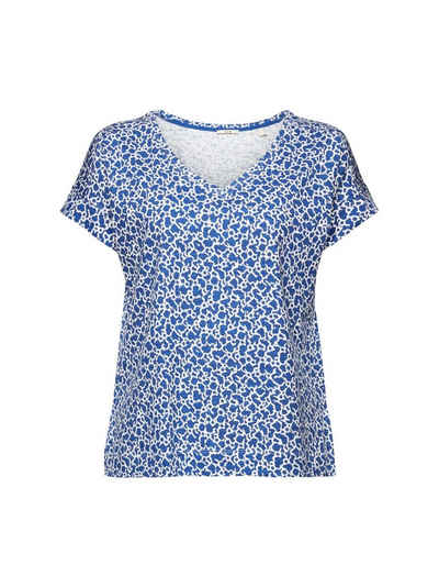 Esprit T-Shirt Baumwoll-TShirt mitV-Ausschnitt und Allover-Muster (1-tlg)