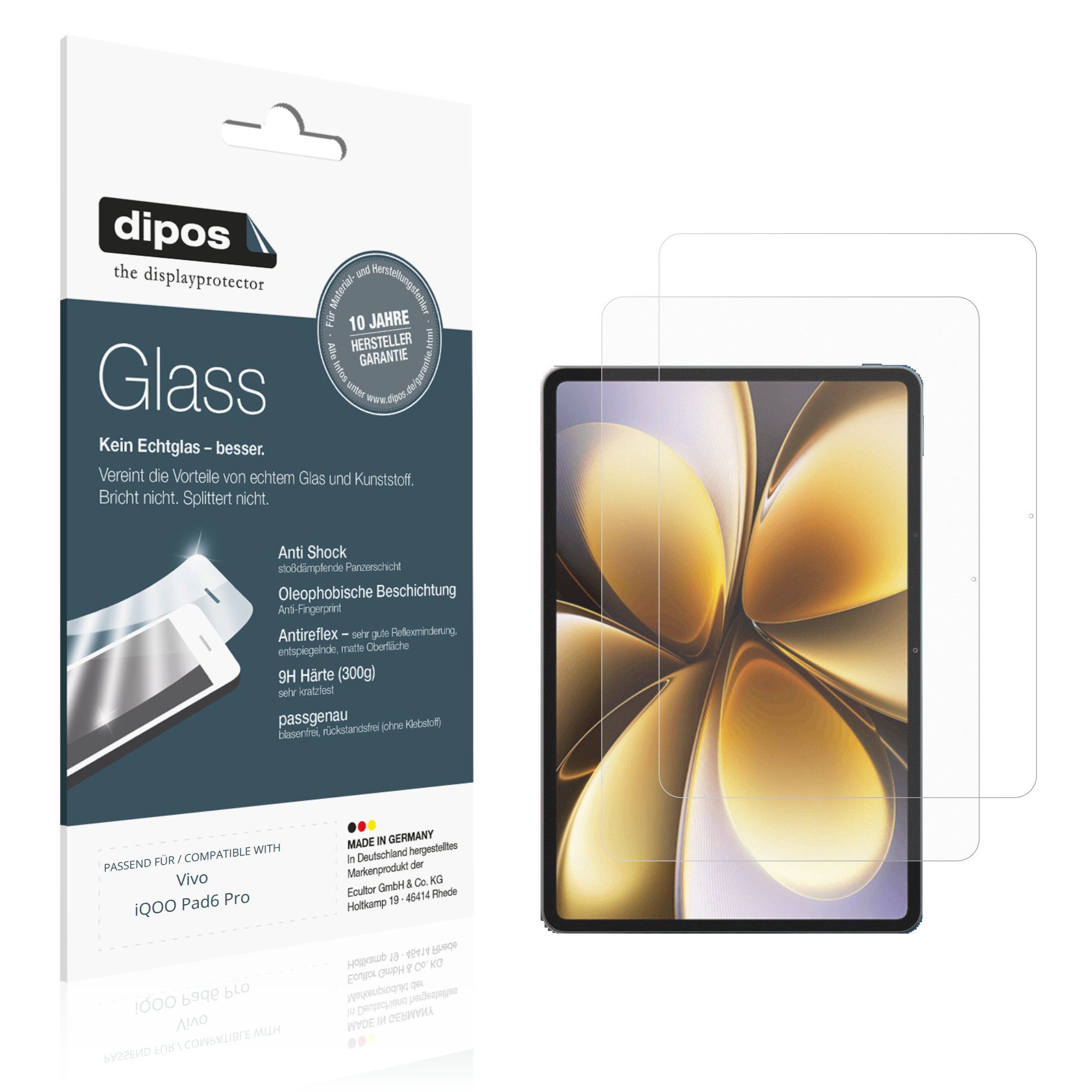 dipos Displayschutzfolie Schutzfolie für Vivo iQOO Pad6 Pro, 2 Stück, Displayschutz Schutz Folie Made in Germany
