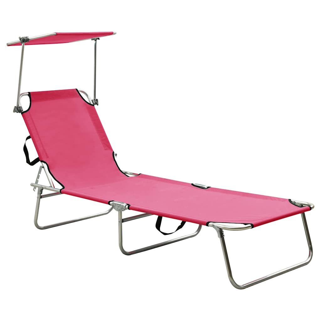 vidaXL Gartenliege Klappliege mit Sonnendach Rosa Aluminium, 1 St.