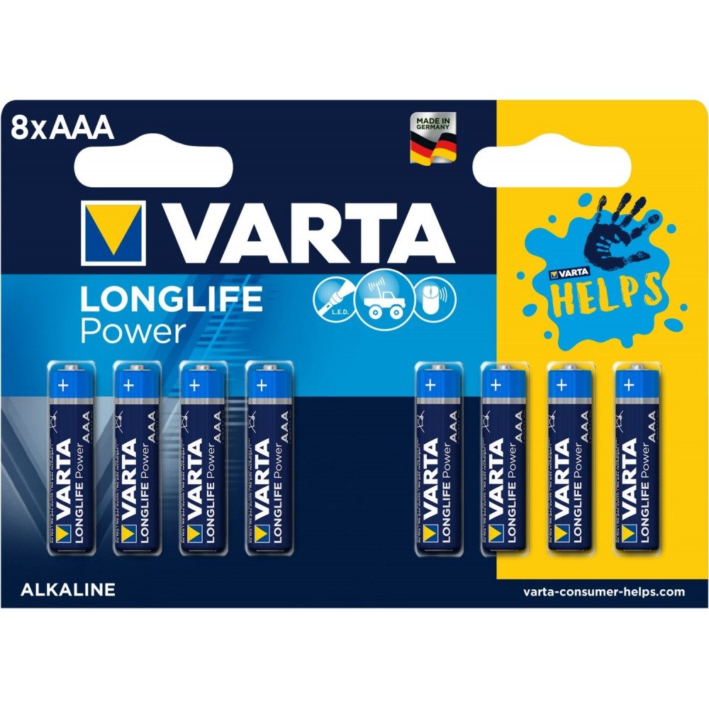 VARTA Varta Longlife Power AAA 8er Blister Alkaline-Batterien Batterie, (1.5 V V), Hohe Kapazität von 1260 mAh