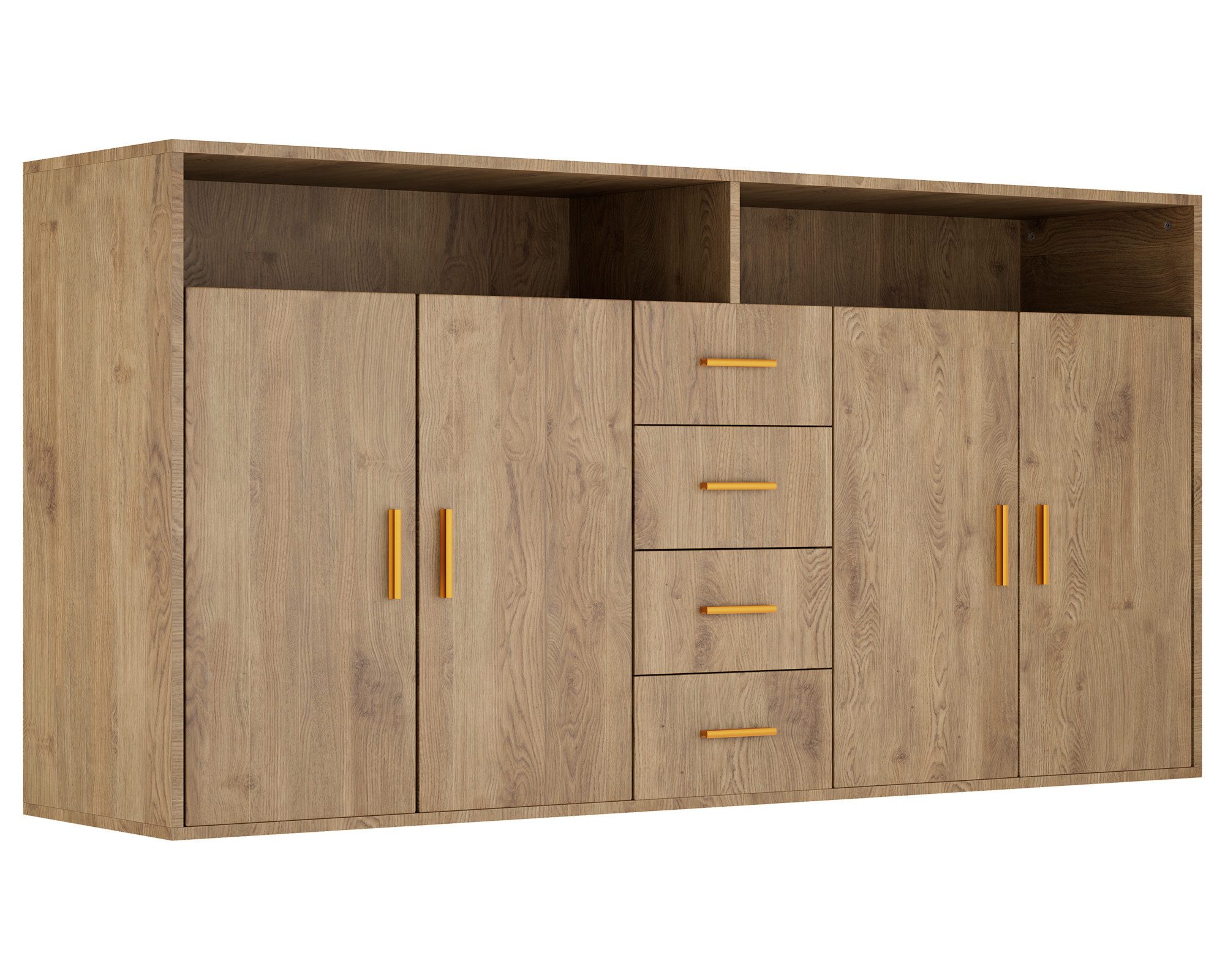 HOMAVO Sideboard BG1-L mit 4 Schubladen, 2 Türen & offenen Fächern – 160 cm breit (SIDEBOARD)