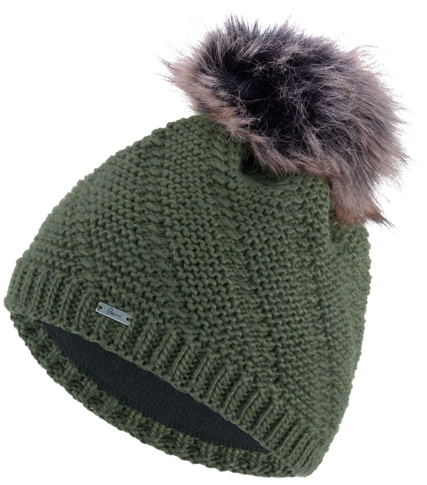 Faera Bommelmütze Wintermütze Damen Herren Mütze Beanie Haube gefüttert Strickmütze