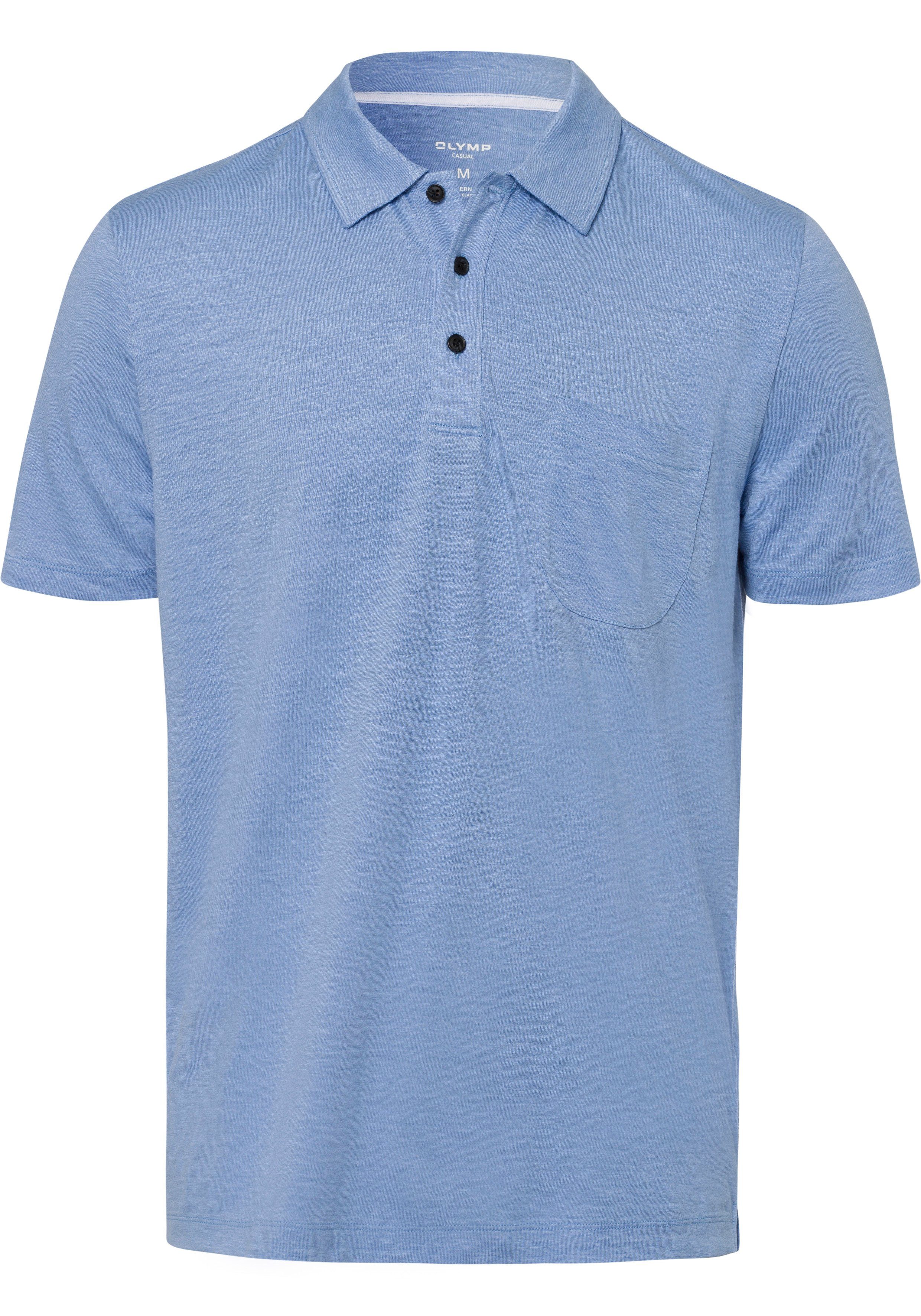 Casual-Optik Poloshirt in Hemden-Look sommerlicher OLYMP Leinen ozon im mit