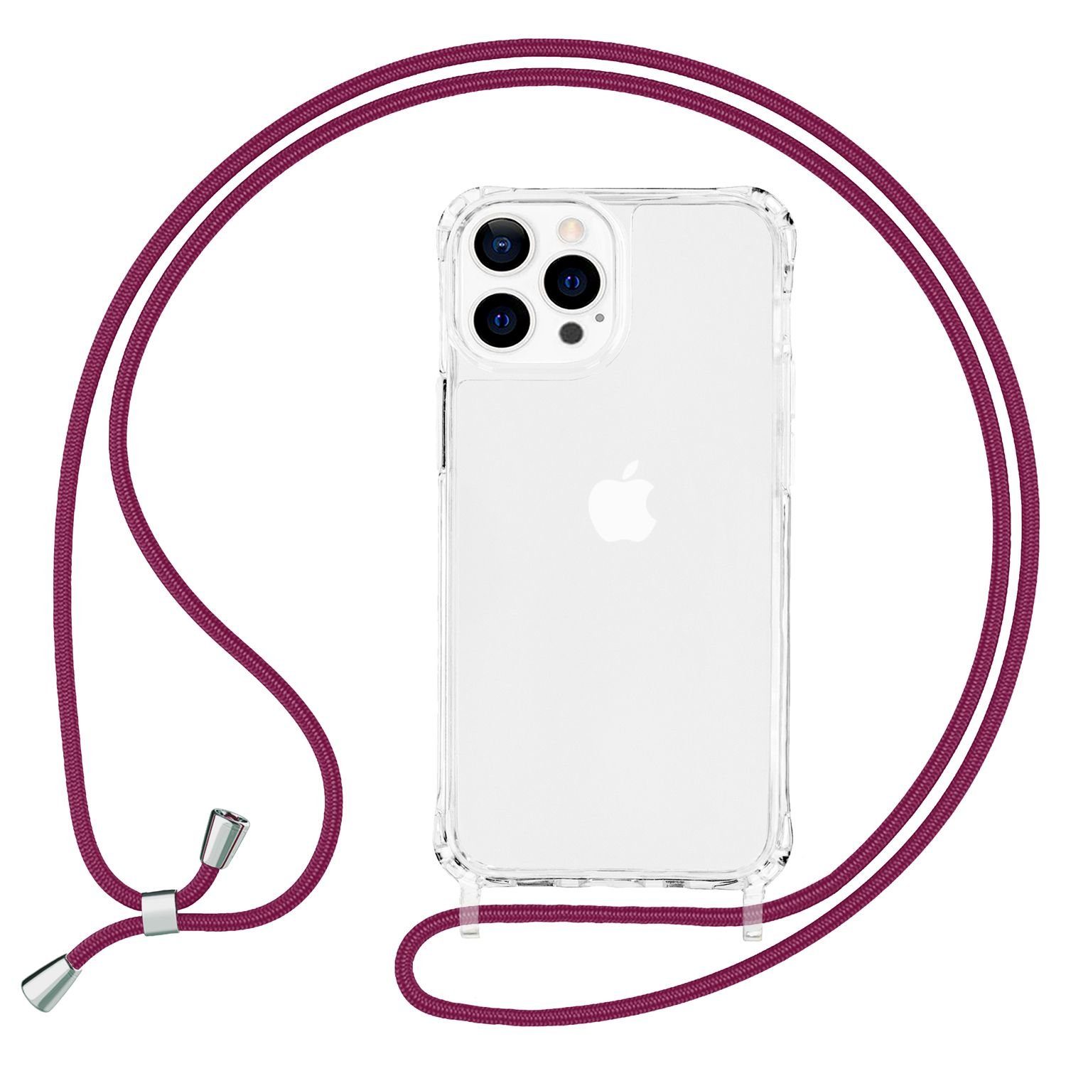 Nalia Backcover Apple iPhone 13 Pro Max, Klare Hybrid Hülle mit Kette / Schutzhülle zum Umhängen / Handyband