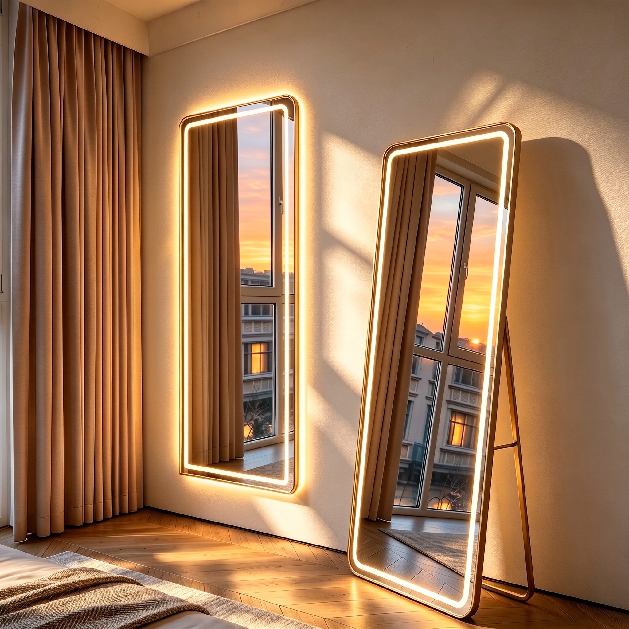 Furnishings Home Ganzkörperspiegel Bodenspiegel Wandspiegel 3 Farbwechseln LED beleuchtung Touch-Schalter (1-St., Einstellung der warmen …