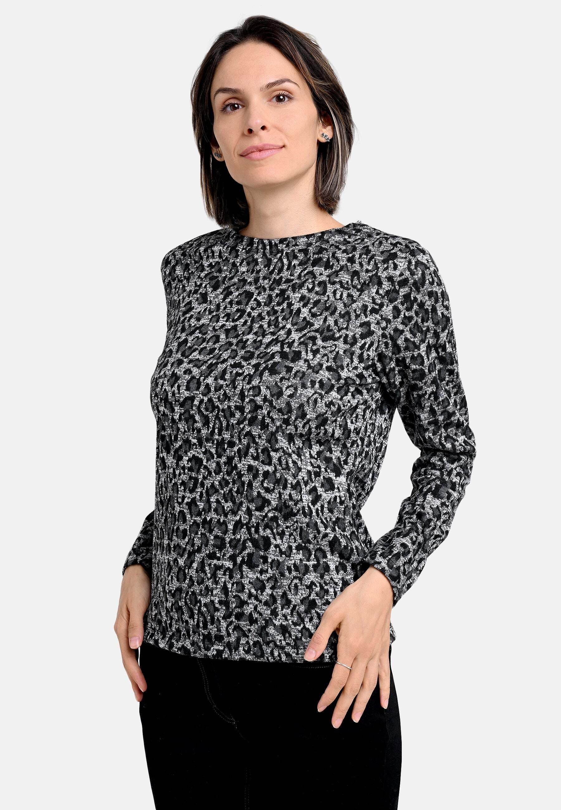 BICALLA T-Shirt Shirt mit Leo-Print in Grau/Schwarz (1-tlg)