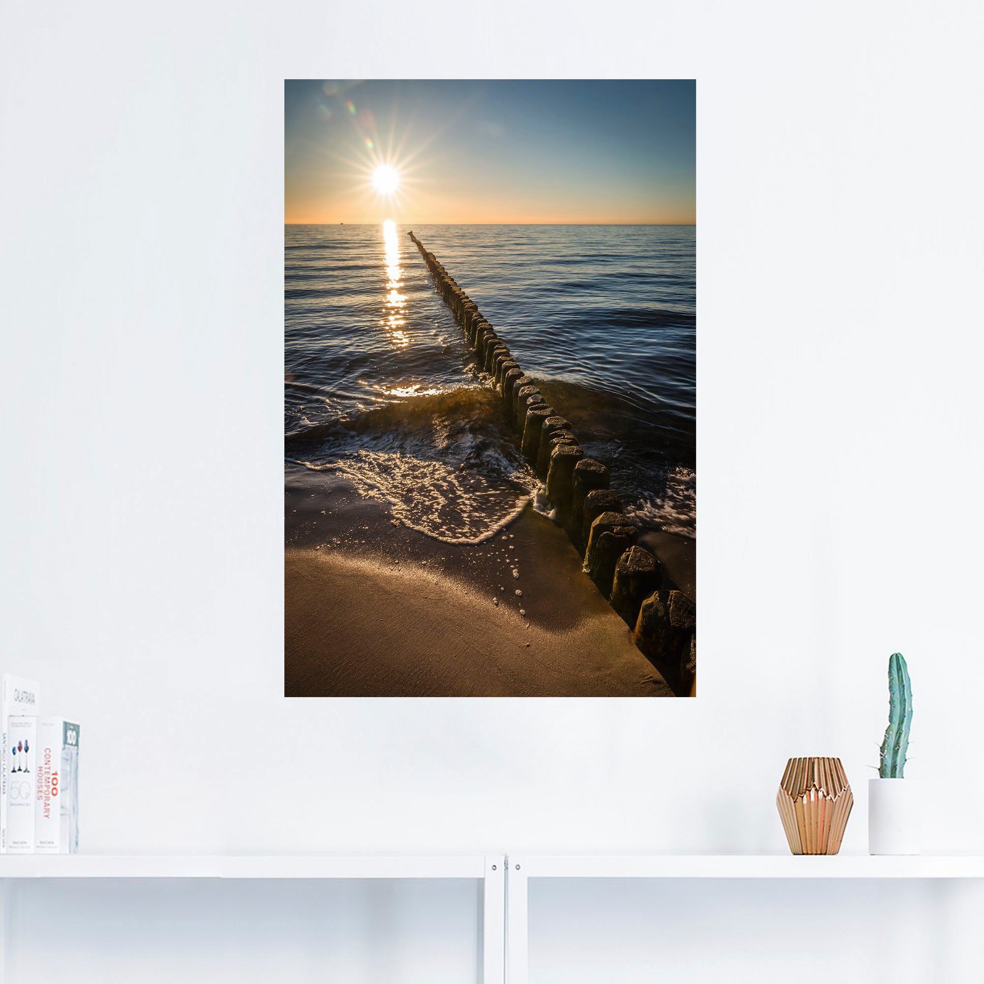 Artland Wandbild Buhnen Sonnenuntergang Wandaufkleber Ostsee, Poster als in Küstenbilder Alubild, versch. und St), oder (1 Größen Leinwandbild