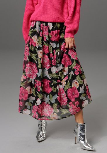 Aniston CASUAL Maxirock mit Volant und großflächigem Blumendruck