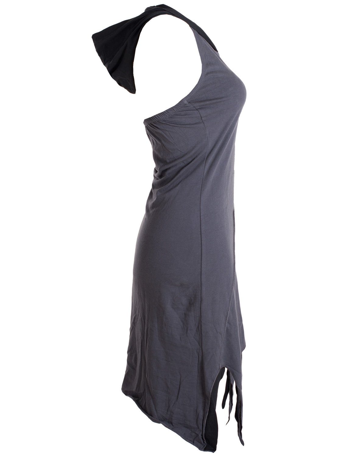 Kapuzen Vishes aus Hippie, Neckholderkleid grau Lagenlook Zipfel-Neckholder Elfen Kleid Baumwolle Goa,