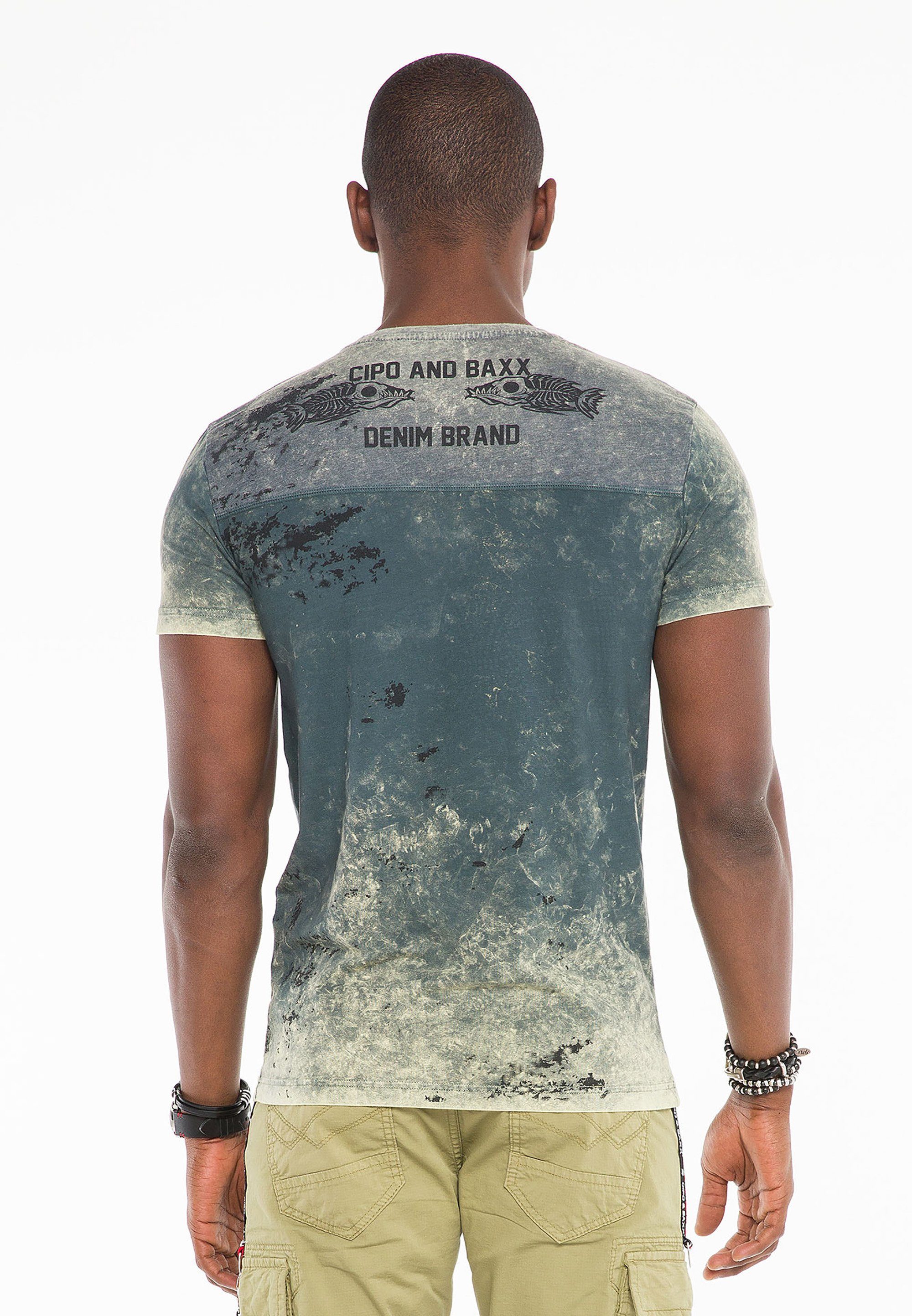 Cipo & T-Shirt khaki mit Prints Baxx Glamoureffekten und