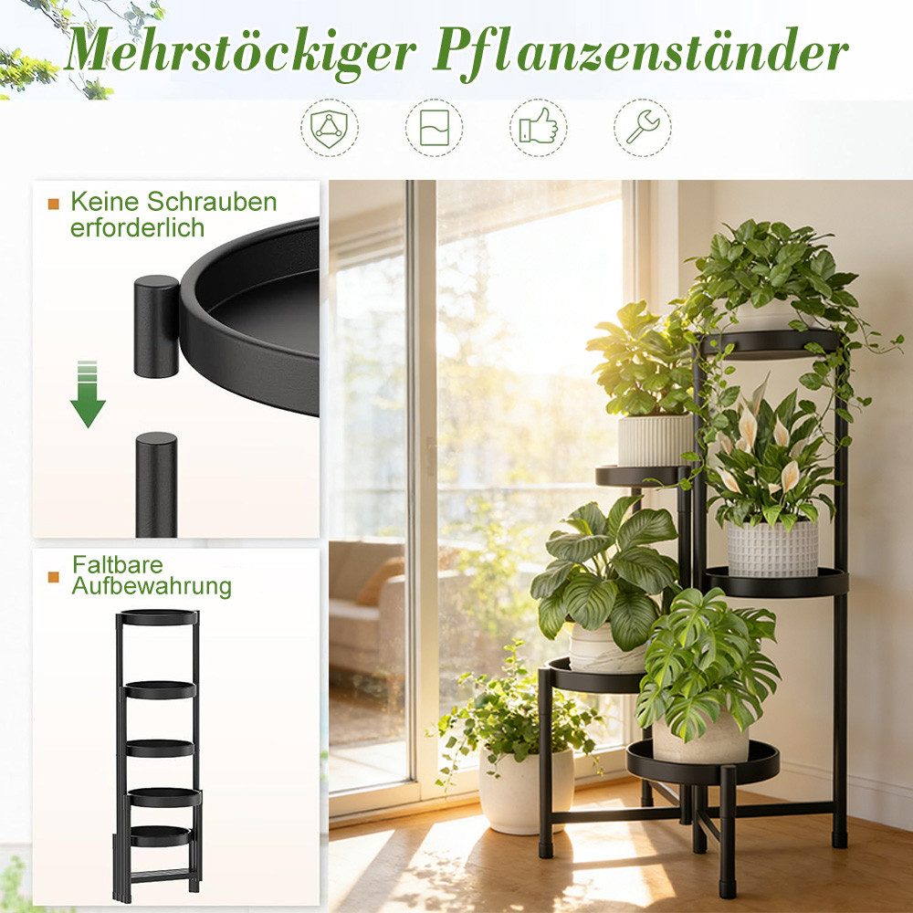 PFCTART Blumenständer Pflanzenständer 5-stufig Metall, klappbar Schwarz (Set, 1 St., Blumenhocker platzsparend ohne Schrauben, 79,8 cm hoch), Modernes Pflanzenr – Bild 5 von 5