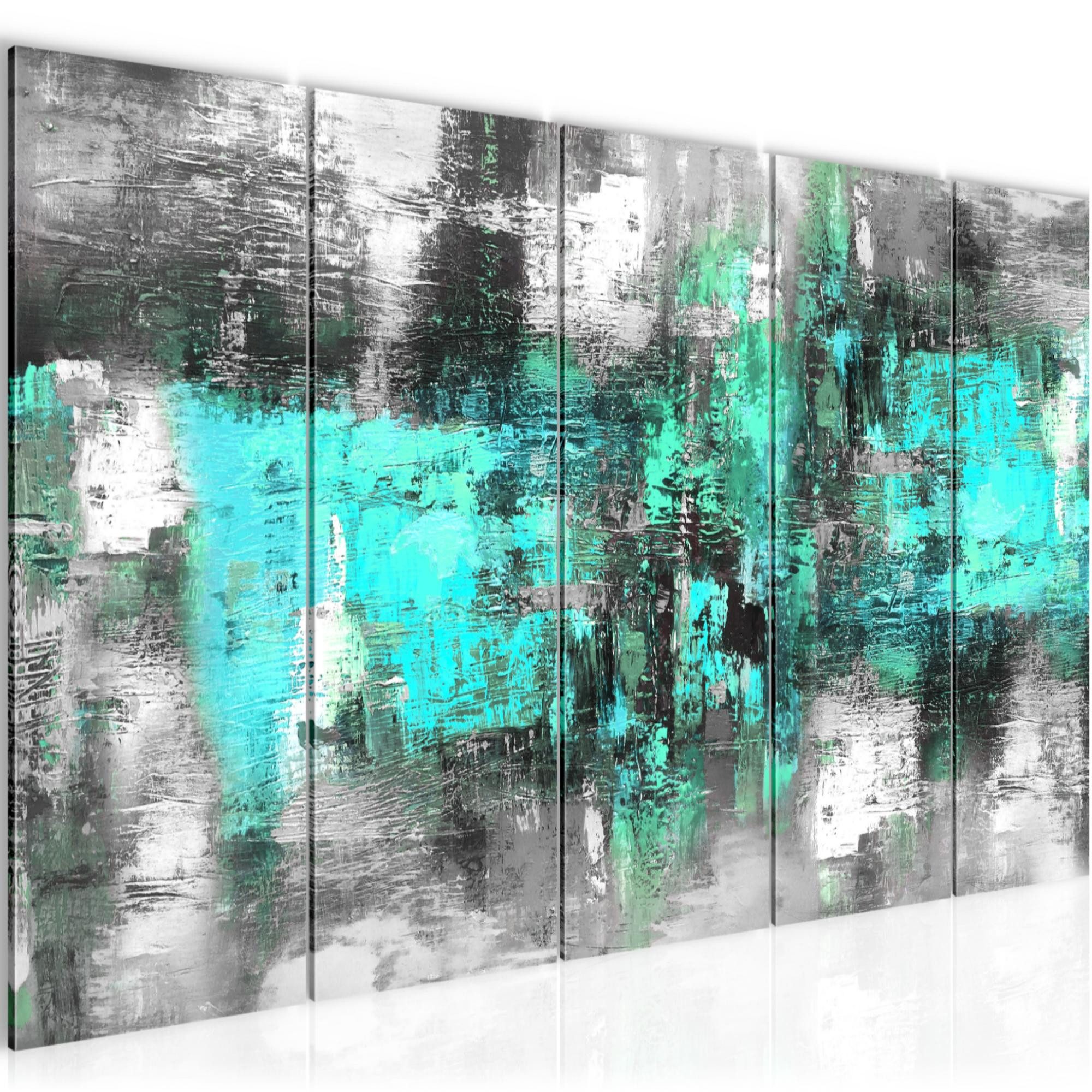 Runa Art Wandbild Abstrakt Schlafzimmer Türkis Grau 5 Teilig Made in Germany 033855b, 200L x 80B cm