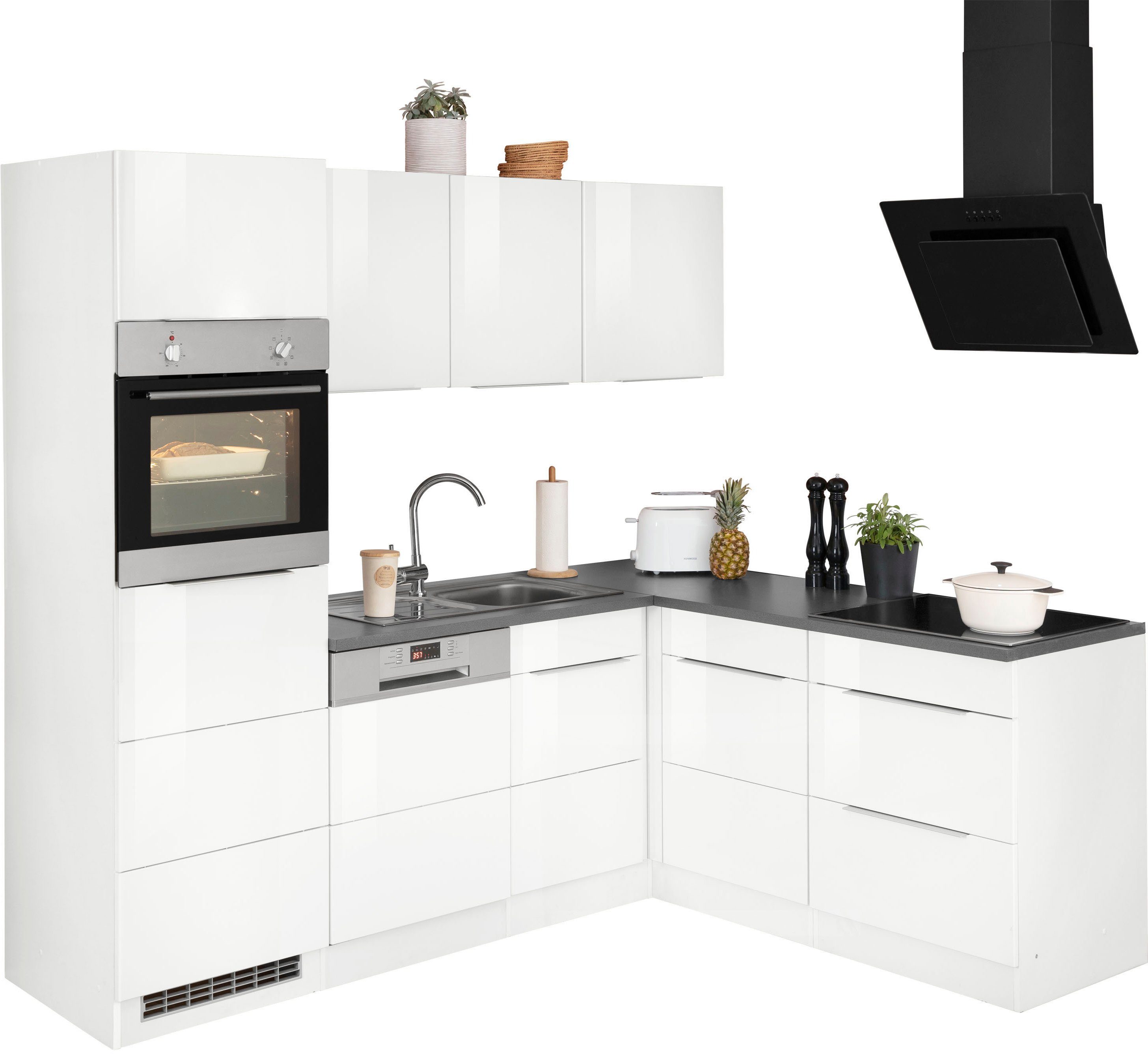 KOCHSTATION Winkelküche KS-Brindisi, Stellbreite 230/170 cm, wahlweise mit E-Geräten, mit MDF-Fronten
