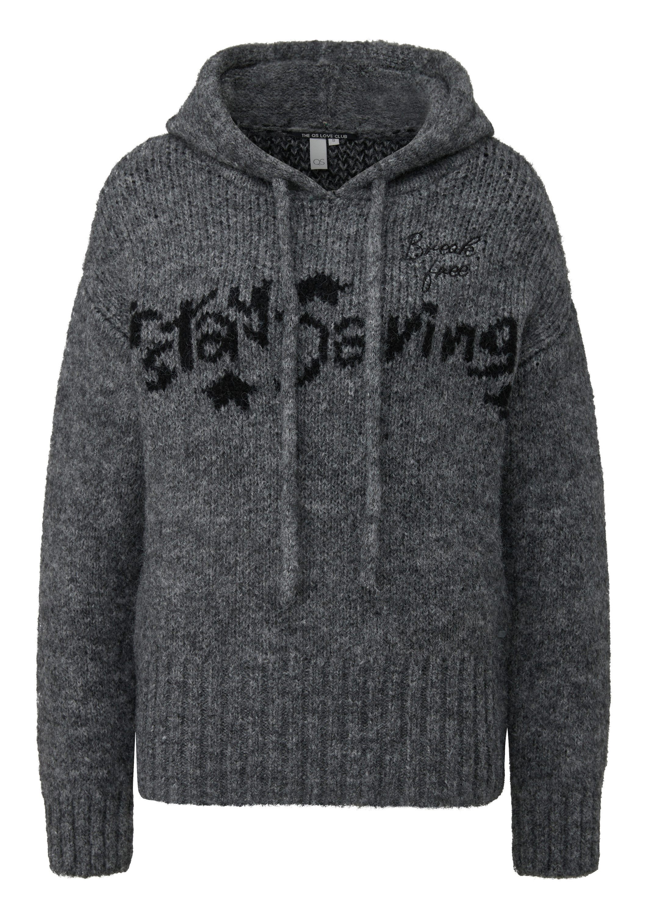 QS Longpullover Strickpullover Flauschiger Kapuzenpullover mit eingestrickt günstig online kaufen