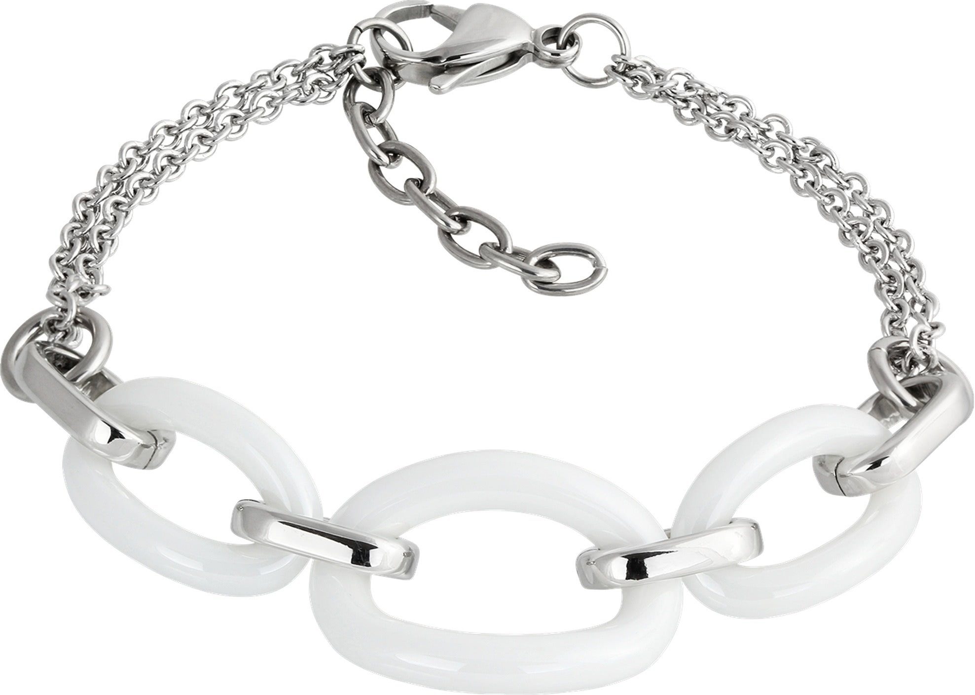 Edelstahlarmband Amello Ovale Armband silber weiß