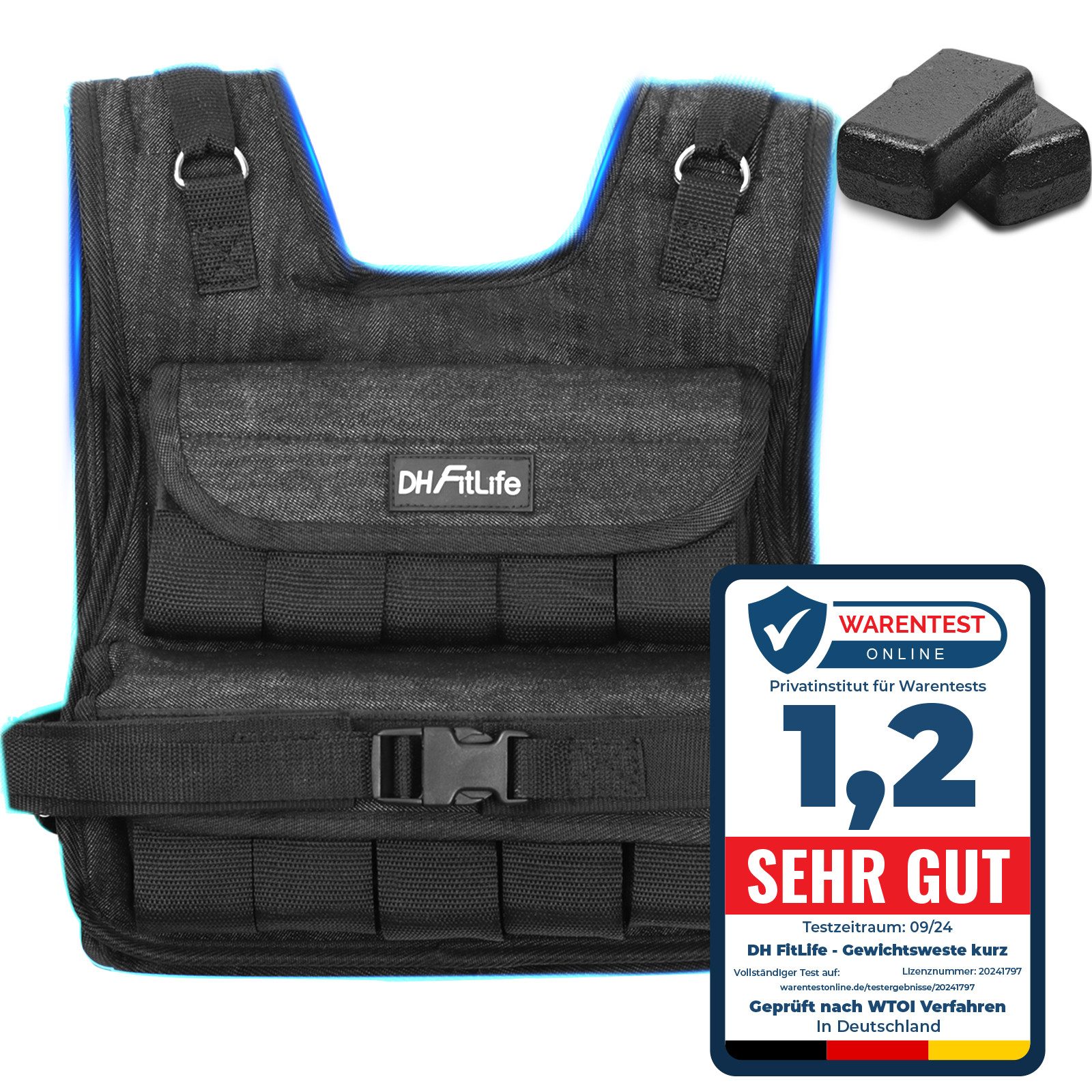 DH FitLife Gewichtsweste 10kg/20kg Kompakt u. Stabil zum Muskelaufbau u. Krafttraining, (Fitnessweste für Ausdauer- & Ganzkörpertraining), Laufweste Damen Herren, Fitnessweste Trainingsweste