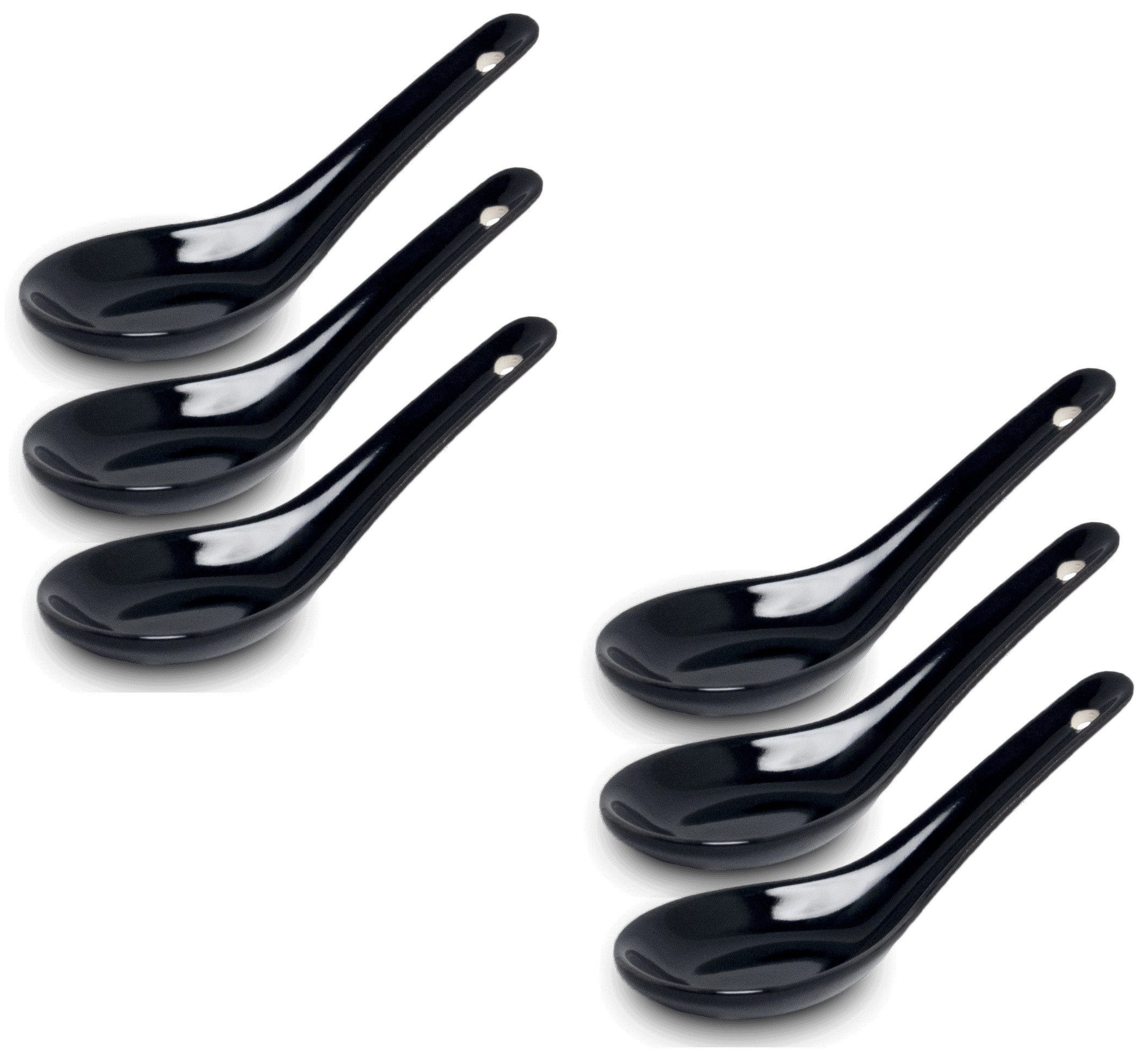 WestCraft Suppenlöffel White and black Series ASIATICA, Porzellan-Löffel-Set Asien / Ramen, 13 cm - Reis-Löffel - Suppen-Löffel, Servier-Löffel - Spoon-Set