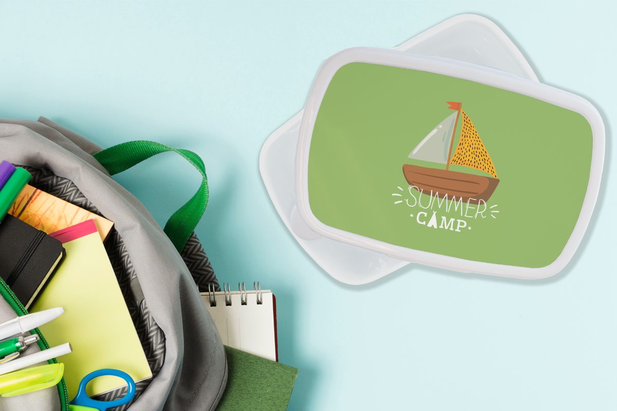 MuchoWow Lunchbox Boot - Sommer und für Brotdose, weiß Jungs Brotbox Kinder Erwachsene, Kunststoff, und Gelb, (2-tlg), - Mädchen für