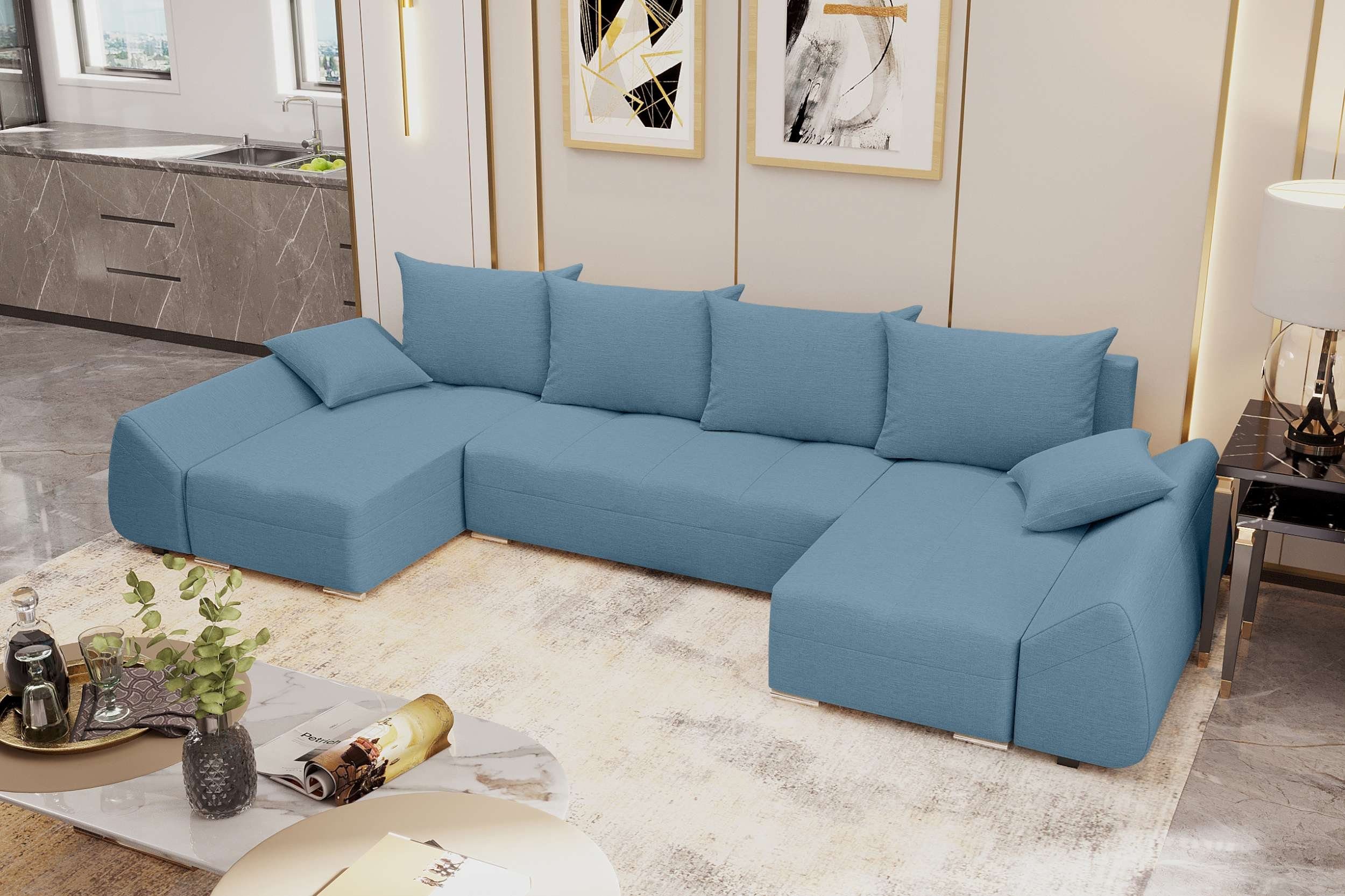 Stylefy Wohnlandschaft Bettfunktion, Modern Sitzkomfort, Bettkasten, mit Sofa, U-Form, mit Eckcouch, Design Madeira