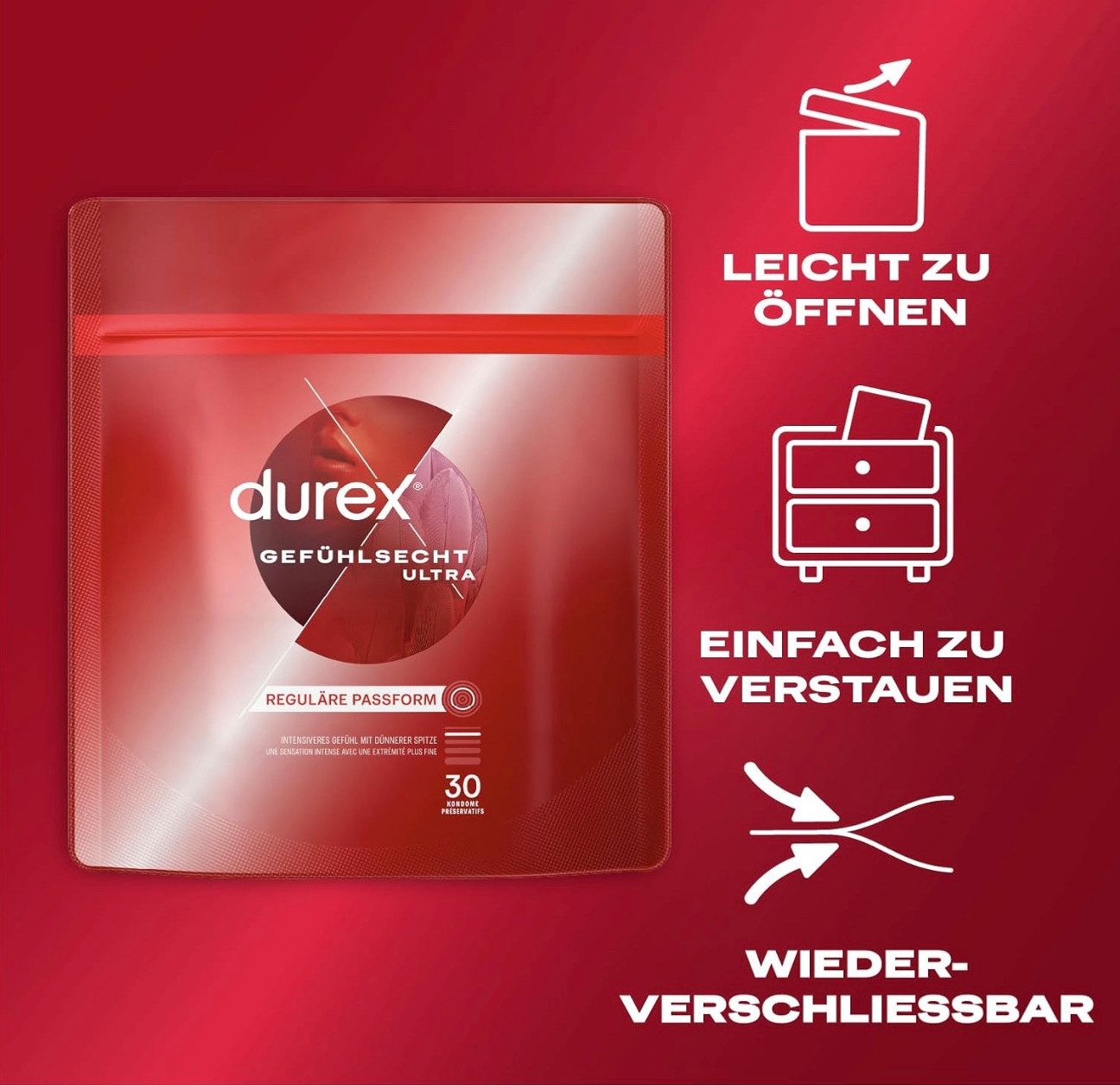 durex Kondome Gefühlsecht Ultra – 60er Pack (2 x 30 Stück), 60 St.
