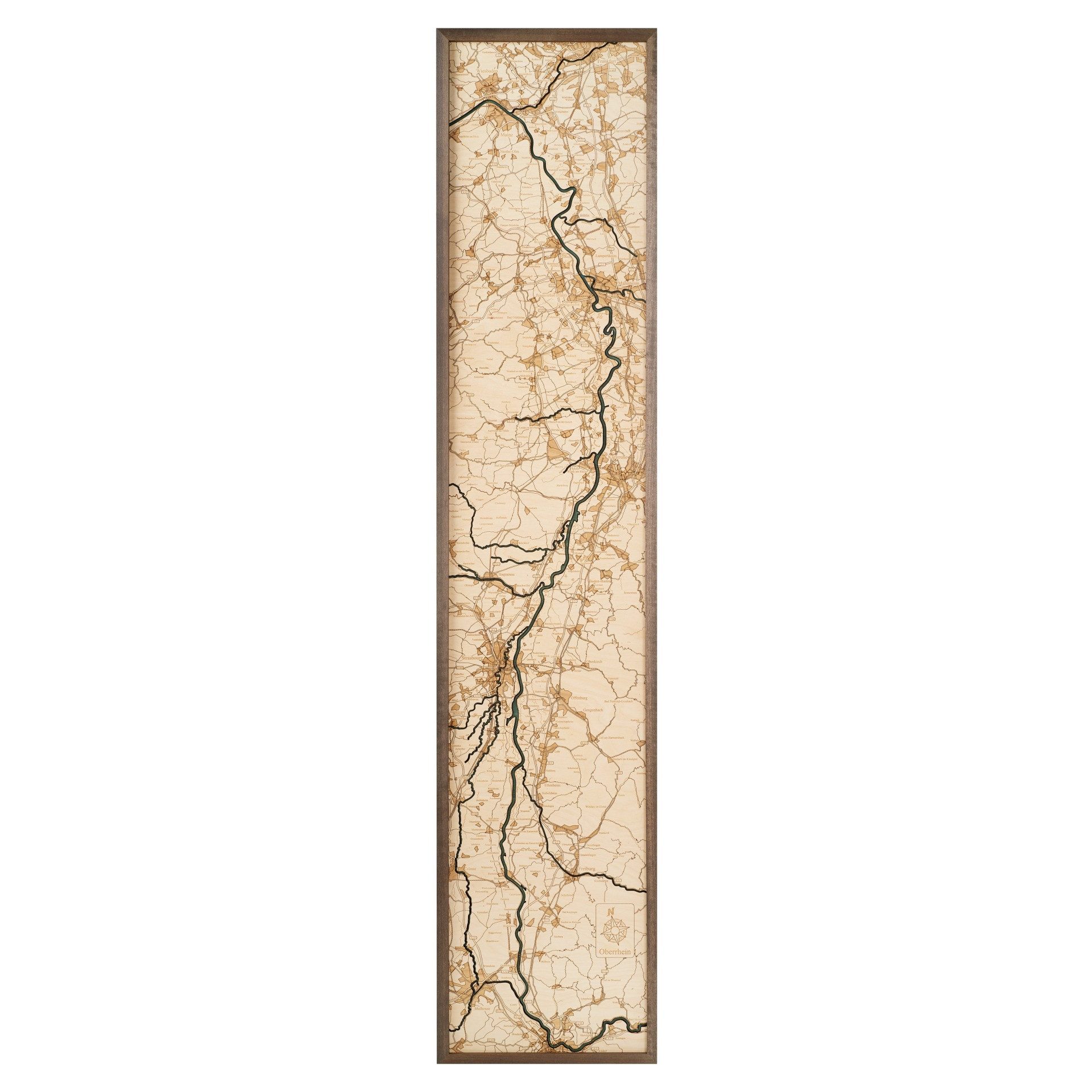 Cutting Brothers Holzbild Oberrhein 152x30.5 cm, 3D Holz-Wandkarte, handgefertigt aus Echtholz