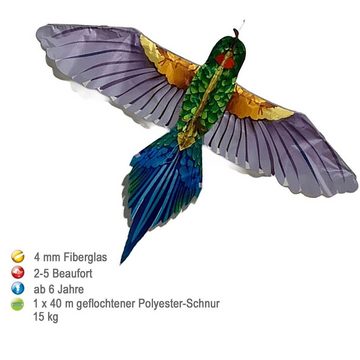 AIROW KITES Flug-Drache Veit Vogel Tropical 4mm Fiberglasgestänge Größe 165x75cm