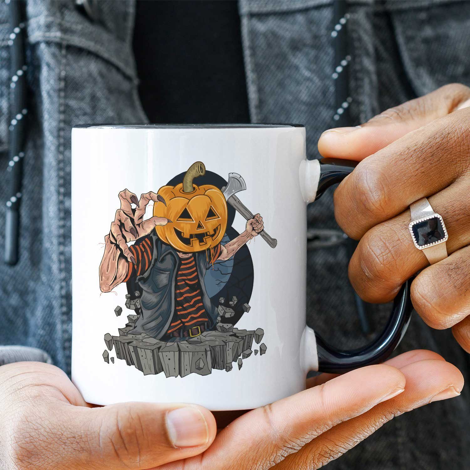 - Schaurige Halloween - Schwarz Zombie Geschenke Motiv Tasse zu Design mit Weiß GRAVURZEILE Kürbis