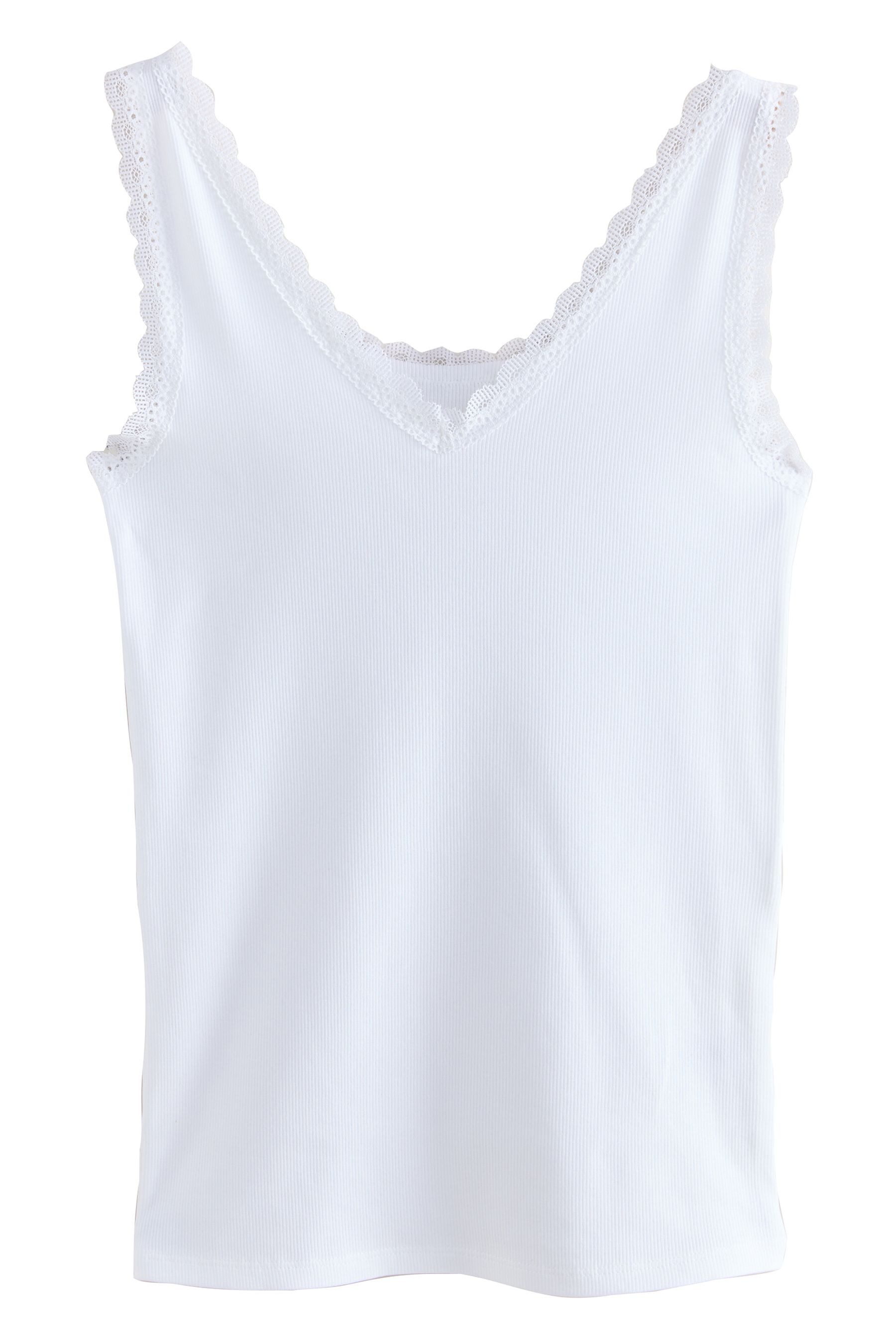 Next Trägertop Gerippte Trägertops mit Spitzenbesatz im 2er-Pack (2-tlg)