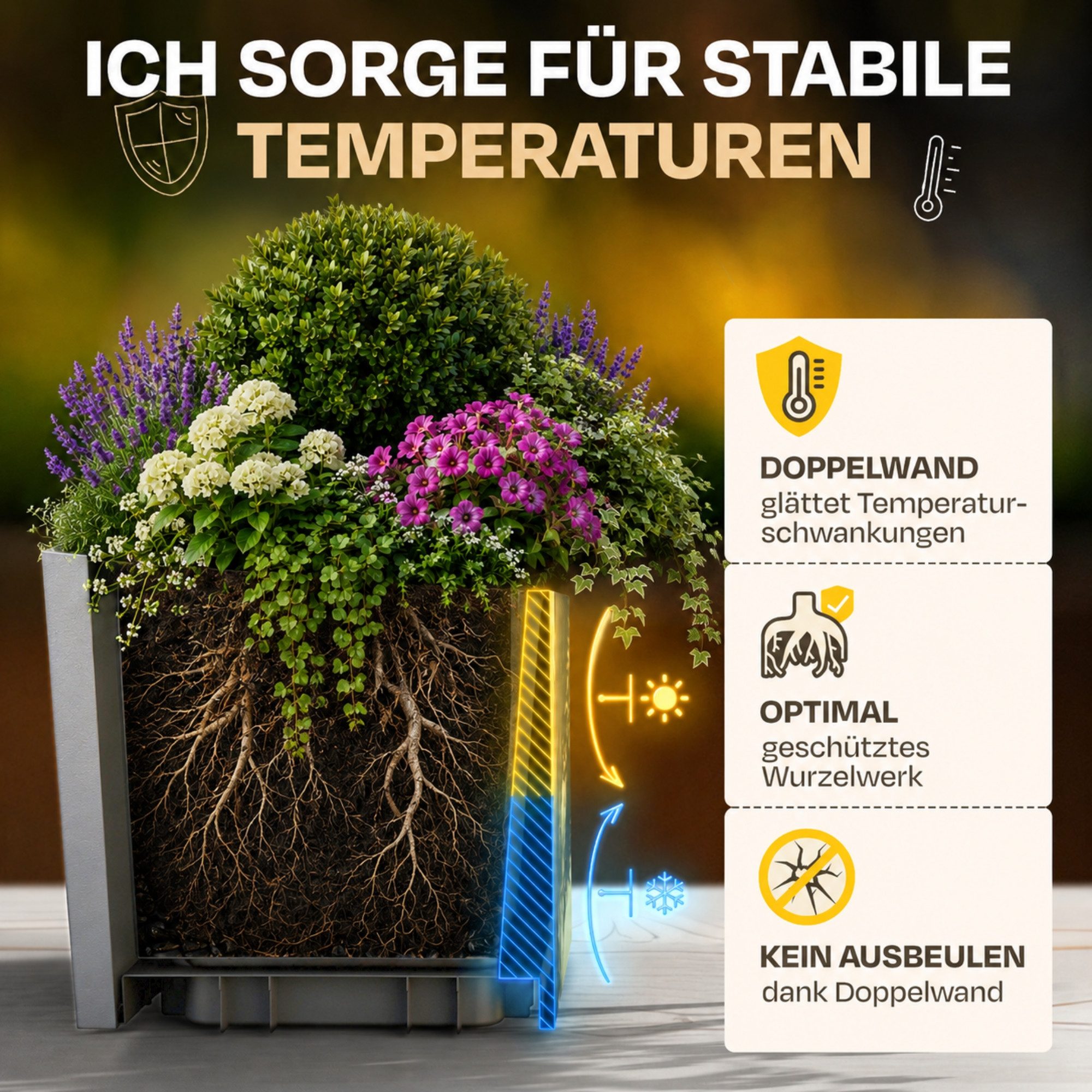 ONDIS24 Blumenkasten Ondis24 Pflanzkübel Vulkan Pierre 50 (1 St), 50x50x50 cm, in Vulkanstein/Basalt-Optik mit Wasserspeicher – Bild 3 von 5