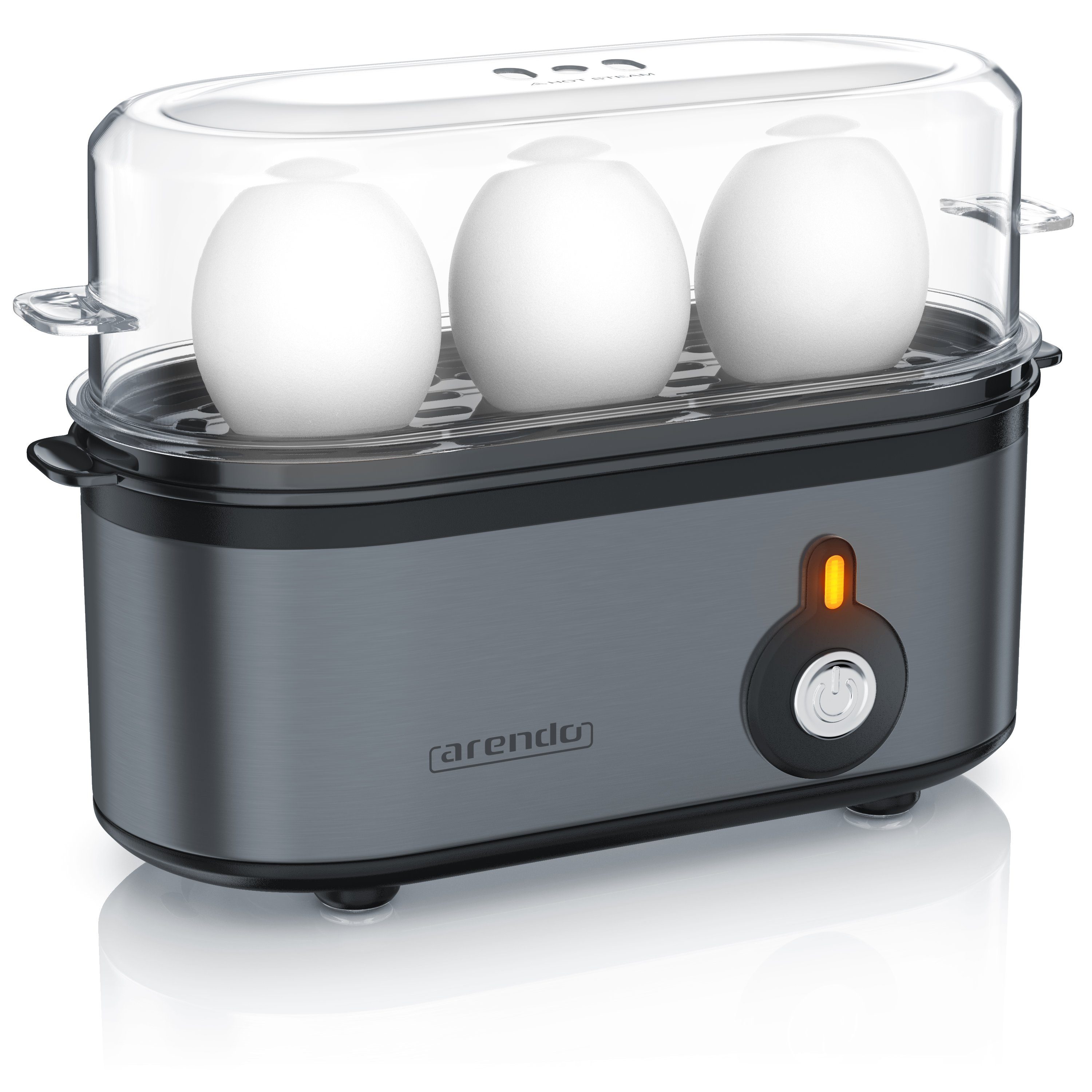 Arendo Eierkocher 3-fach, Edelstahl, frei wählbarer Härtegrad, Ein / Aus-Schalter, Anzahl Eier: 3 St., 210 W, Threecook Egg Cooker, GS, BPA-frei, für 1 bis 3 Eier