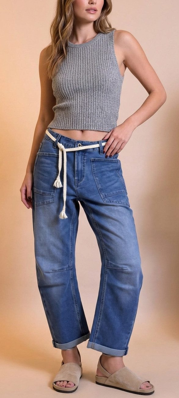 ESViViD Loose-fit-Jeans Urban Utility Jeans – Lässiger Workwear-Style mit Kordel-Detail 5-Pocket-Style