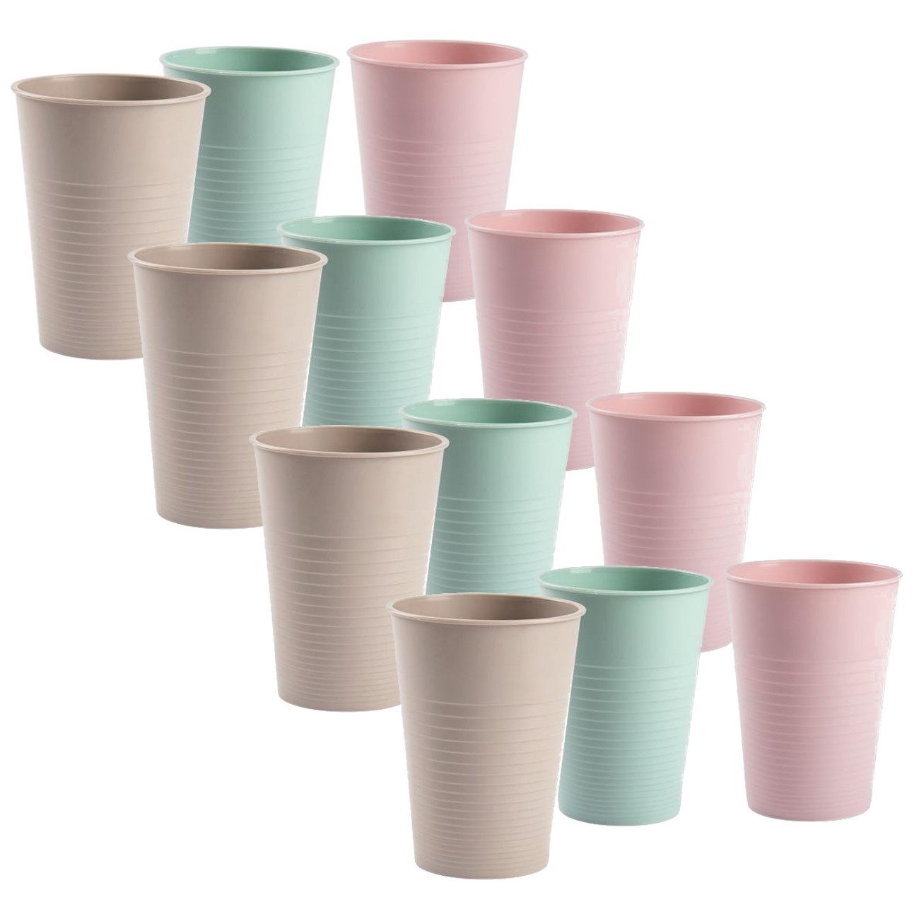 meberg Mehrwegbecher Kunststoffbecher 12er Set pastell Ø 8 cm 0,36 L Kunststoff, Kunststoff BPA frei, (bruchsicher Becher Saftbecher Wasserbecher, 12-tlg., 12x Mehrwegbecher), Mehrwegbecher BPA frei Mehrweg Trinkbecher Trinkglas