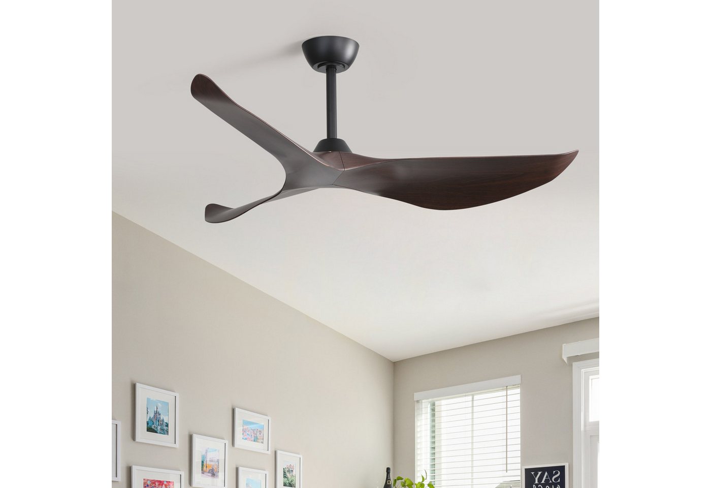 Sofucor Deckenventilator Moderner 3‑Flügel‑Deckenventilator aus ABS‑Kunststoff, Leiser Gleichstrommotor mit Fernbedienung für Innen & Außen