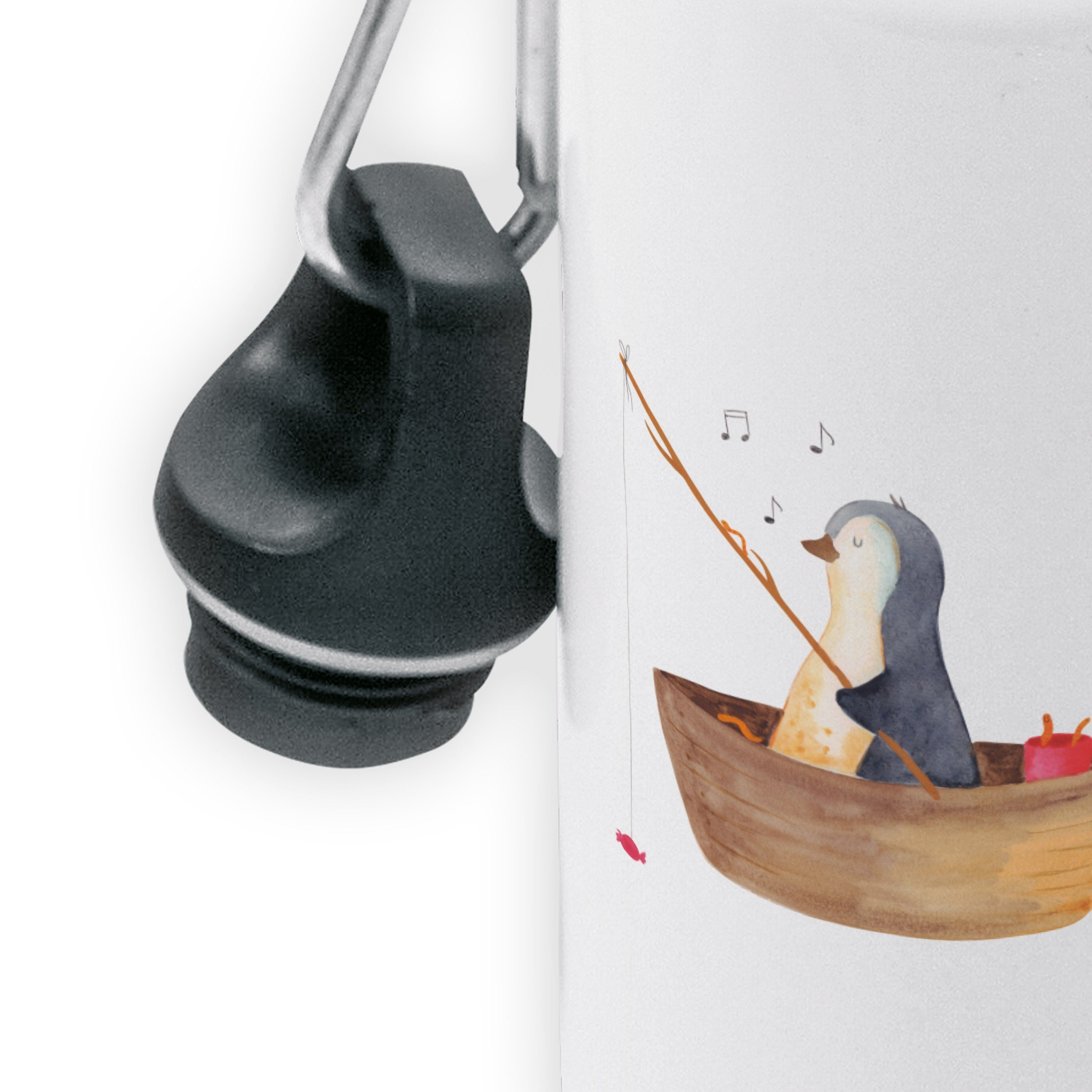 Mr. & Mrs. Trinkflasche - Pinguin Mädchen, Angelboot genießen, verträumt, Weiß Geschenk, Ne - Panda