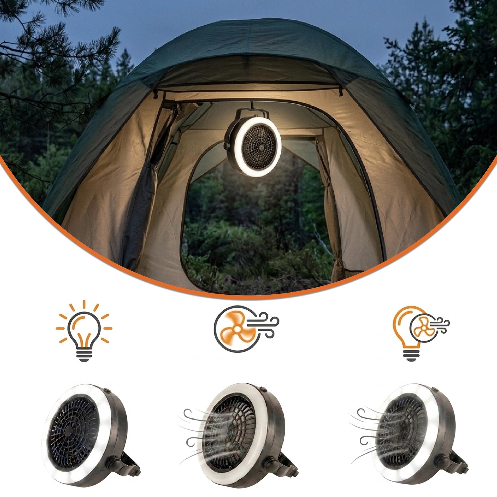 Spetebo LED Gartenleuchte 2in1 Campinglampe mit Ventilator batteriebetrieben 3 Modi, Licht, Ventilator, Licht & Ventilator, LED fest integriert, Tageslichtweiß, zum Hängen oder Aufstellen