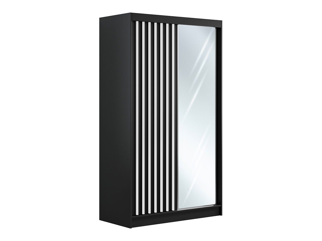 MÖBEL MKS LAOS Schiebeschrank Schwarz/Weiss Modern Kleiderschrank mit 120 cm, Schwebetürenschrank Spiegel, einem