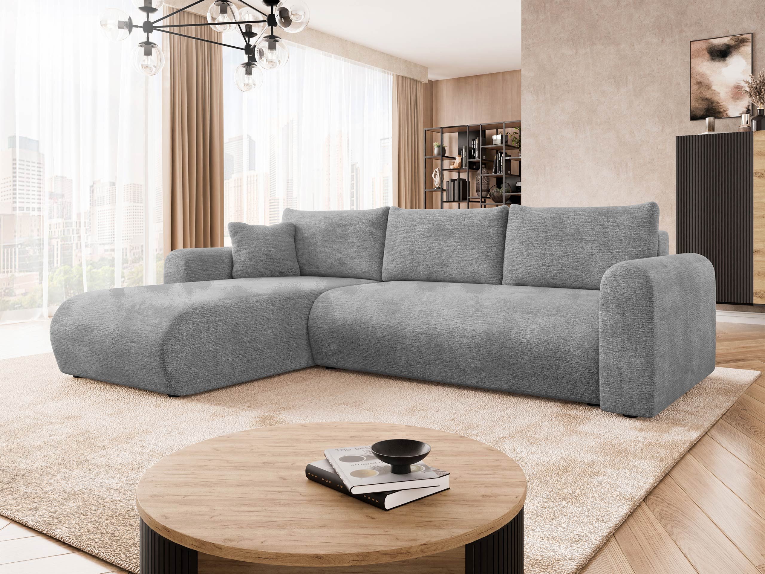 MIRJAN24 Ecksofa Eliwo, mit Schlaffunktion und Bettkasten, 252x158x80 cm, Rückenlehne in Form beweglicher Kissen